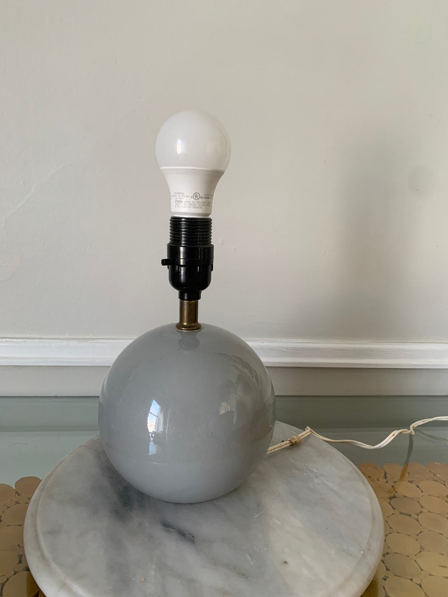 Retro Small Gray Ceramic Gum Ball Lamp No Shade