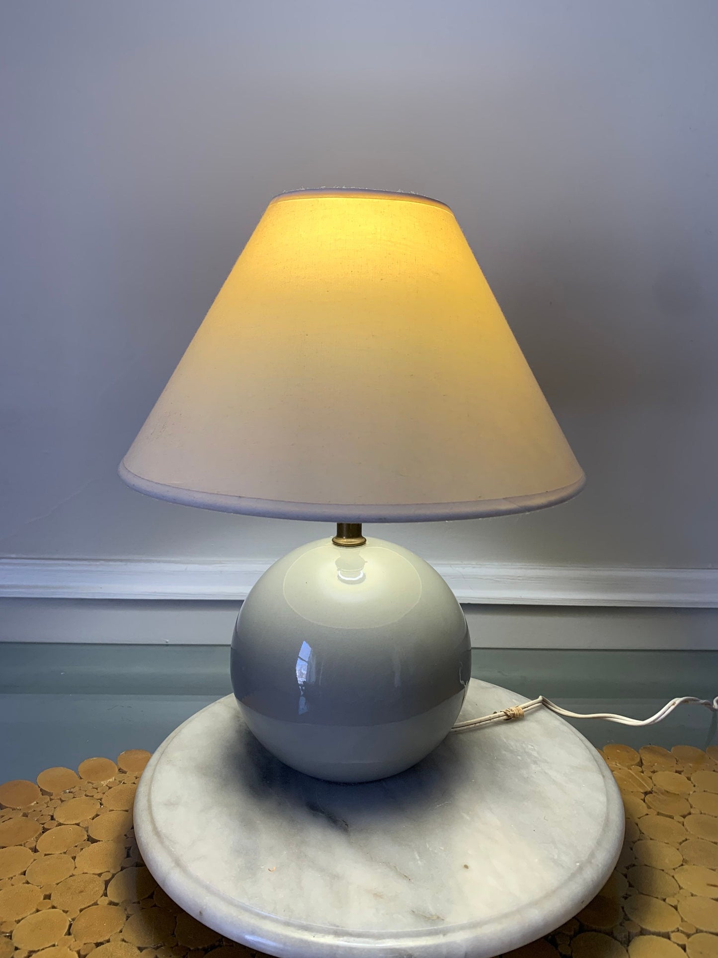 Retro Small Gray Ceramic Gum Ball Lamp No Shade