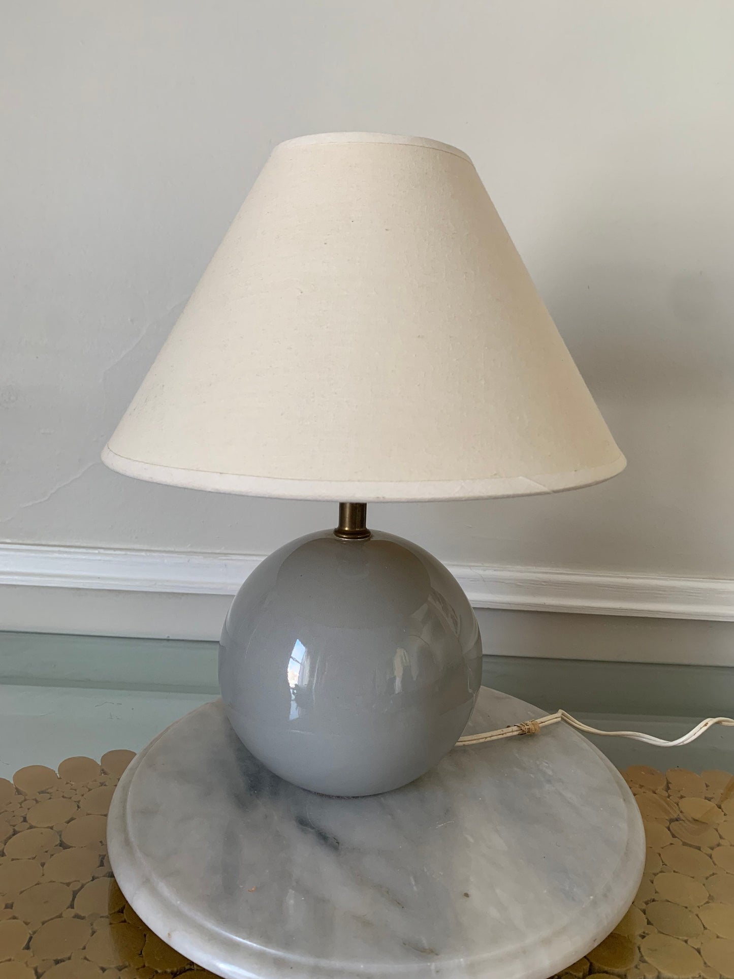 Retro Small Gray Ceramic Gum Ball Lamp No Shade