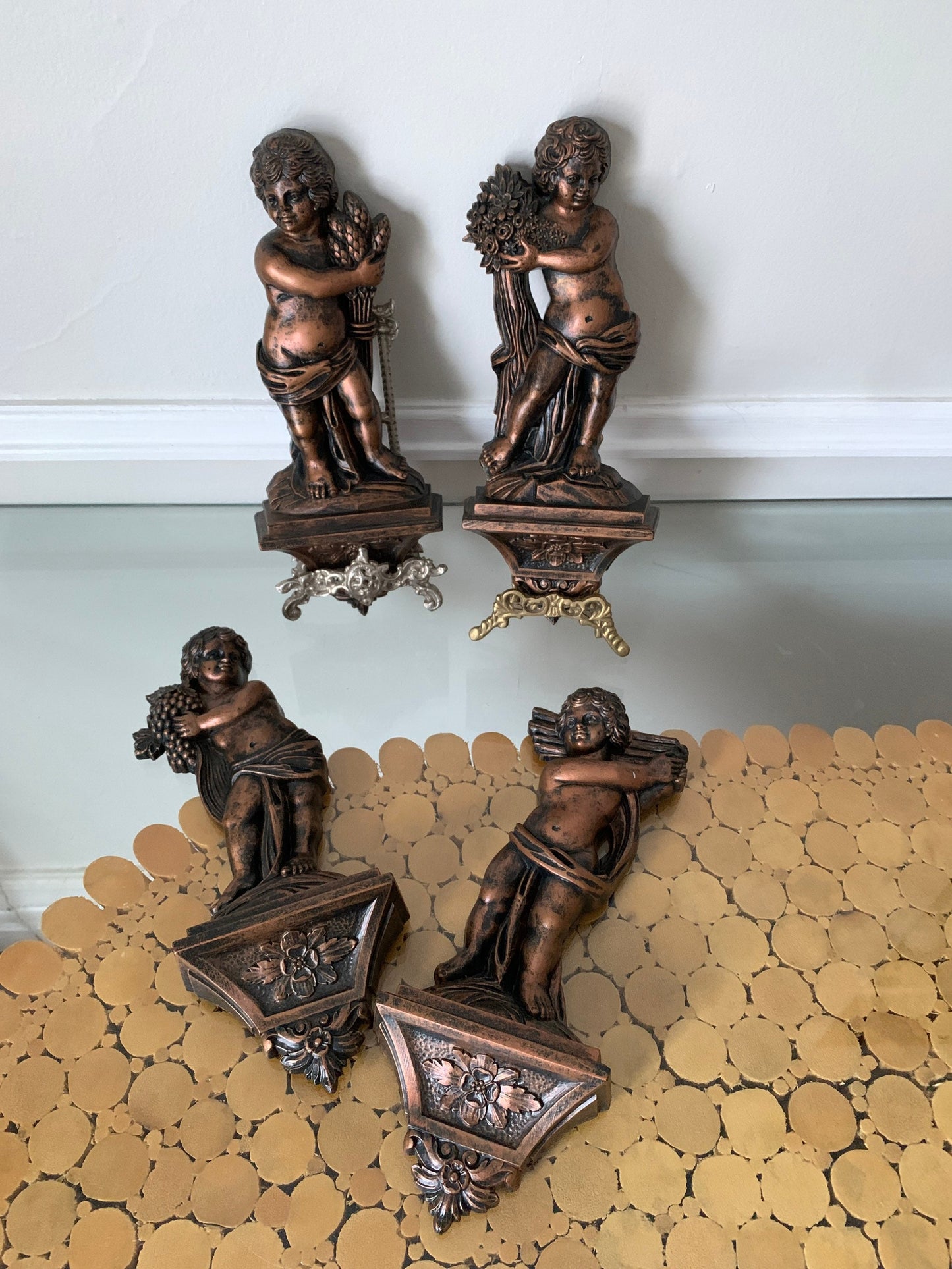 Retro Set of 4 Plastic Copper Dart Cherubs Wall Decor