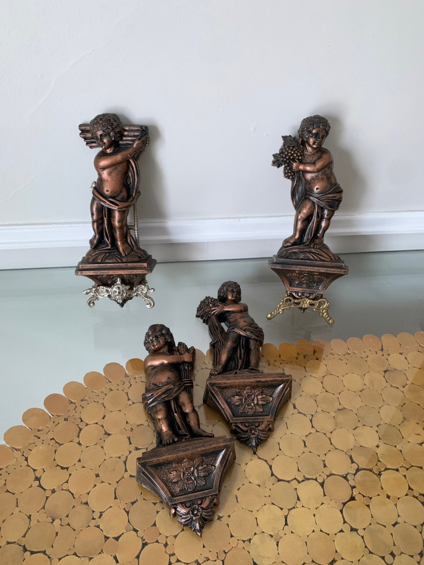 Retro Set of 4 Plastic Copper Dart Cherubs Wall Decor