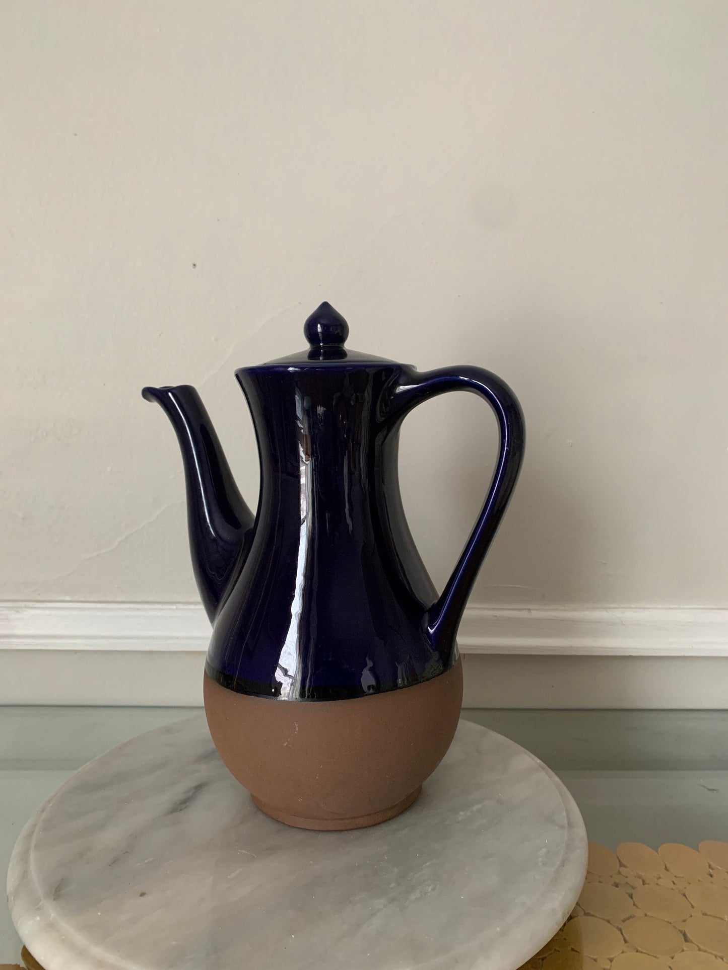 MCM Tall Cobalt Blue St Joseph Beauceware Pottery Coffee Pot & Creamer Made in Canada