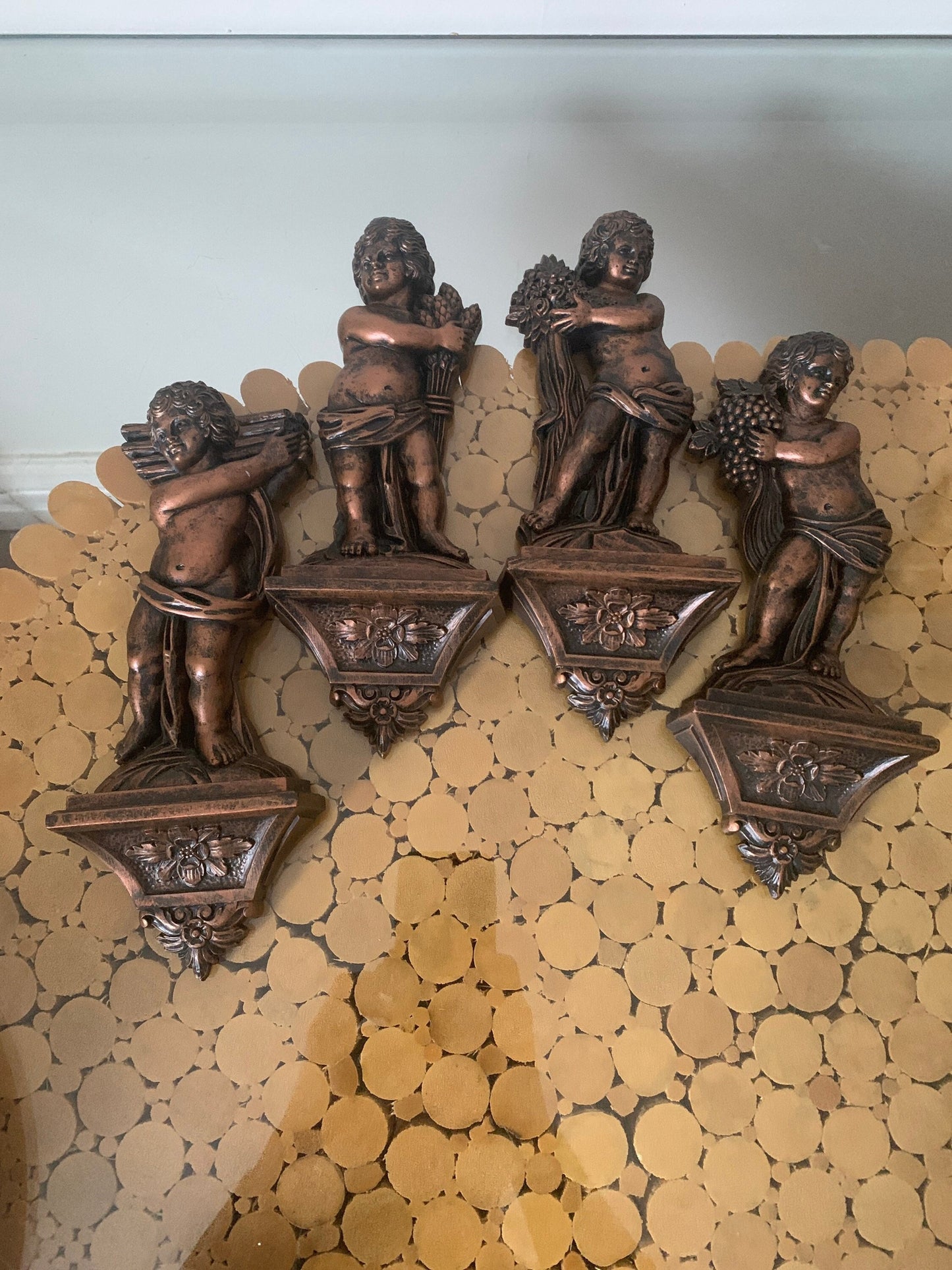 Retro Set of 4 Plastic Copper Dart Cherubs Wall Decor