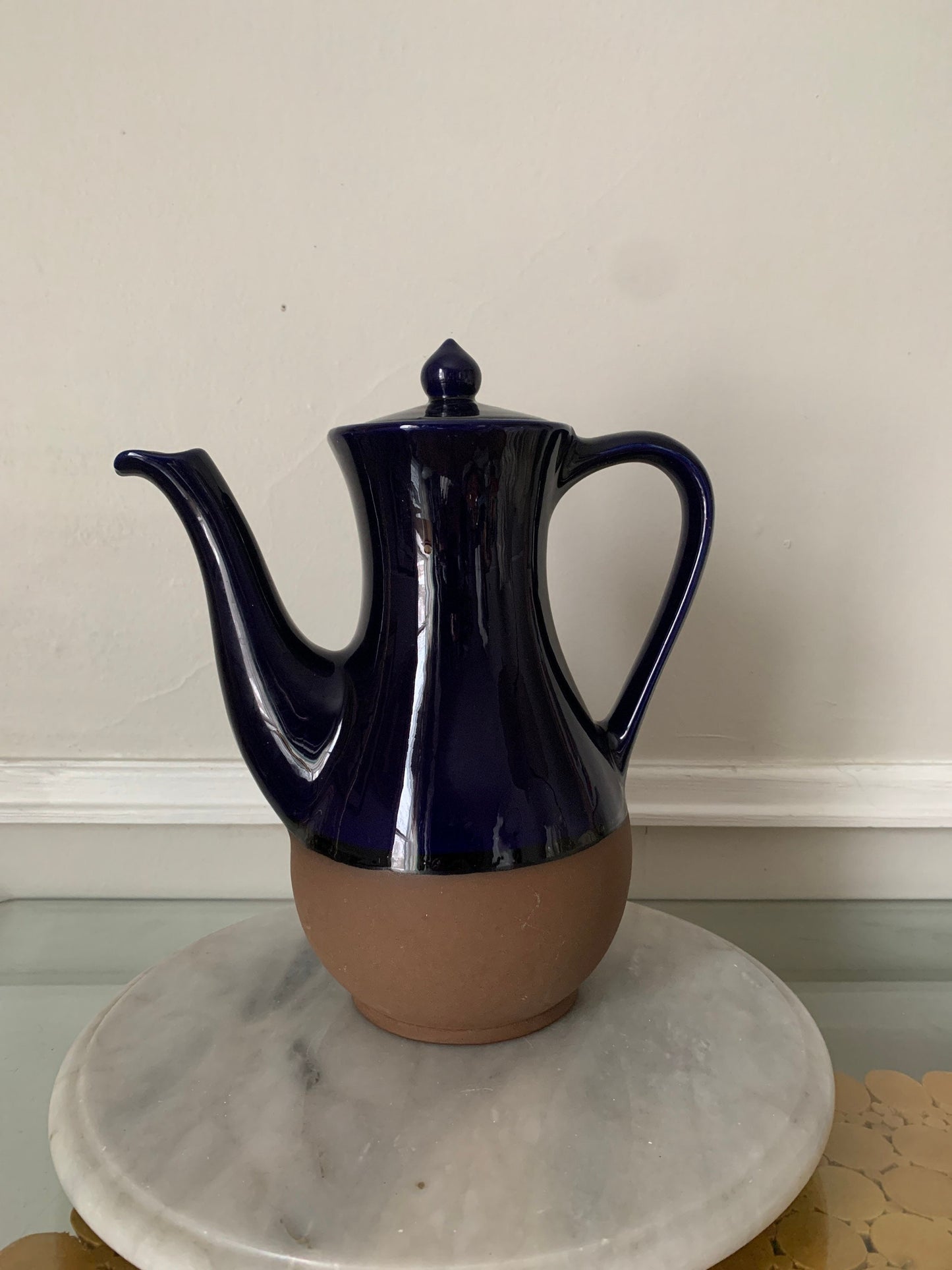 MCM Tall Cobalt Blue St Joseph Beauceware Pottery Coffee Pot & Creamer Made in Canada