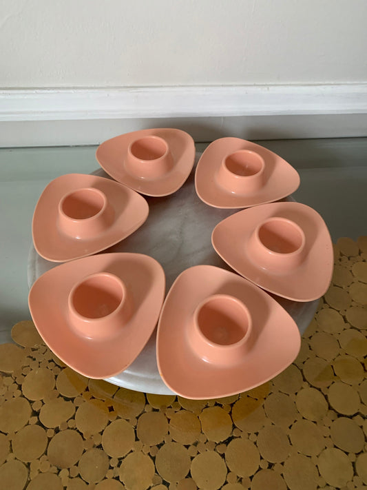 Retro Set of 6 Peach Plastic Triangular Egg Cups