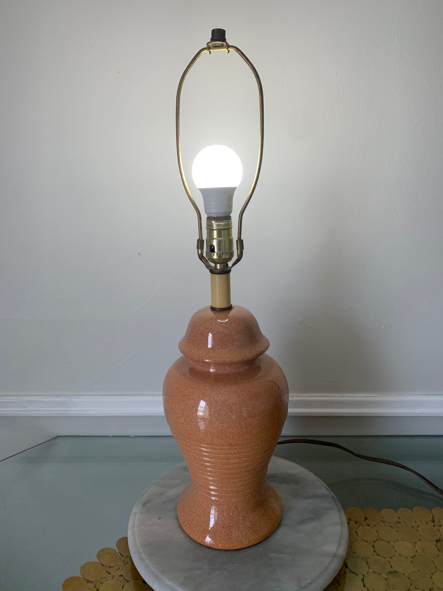 VIntage Speckled Terra Cota High Gloss Ceramic Medium Sized Lamp