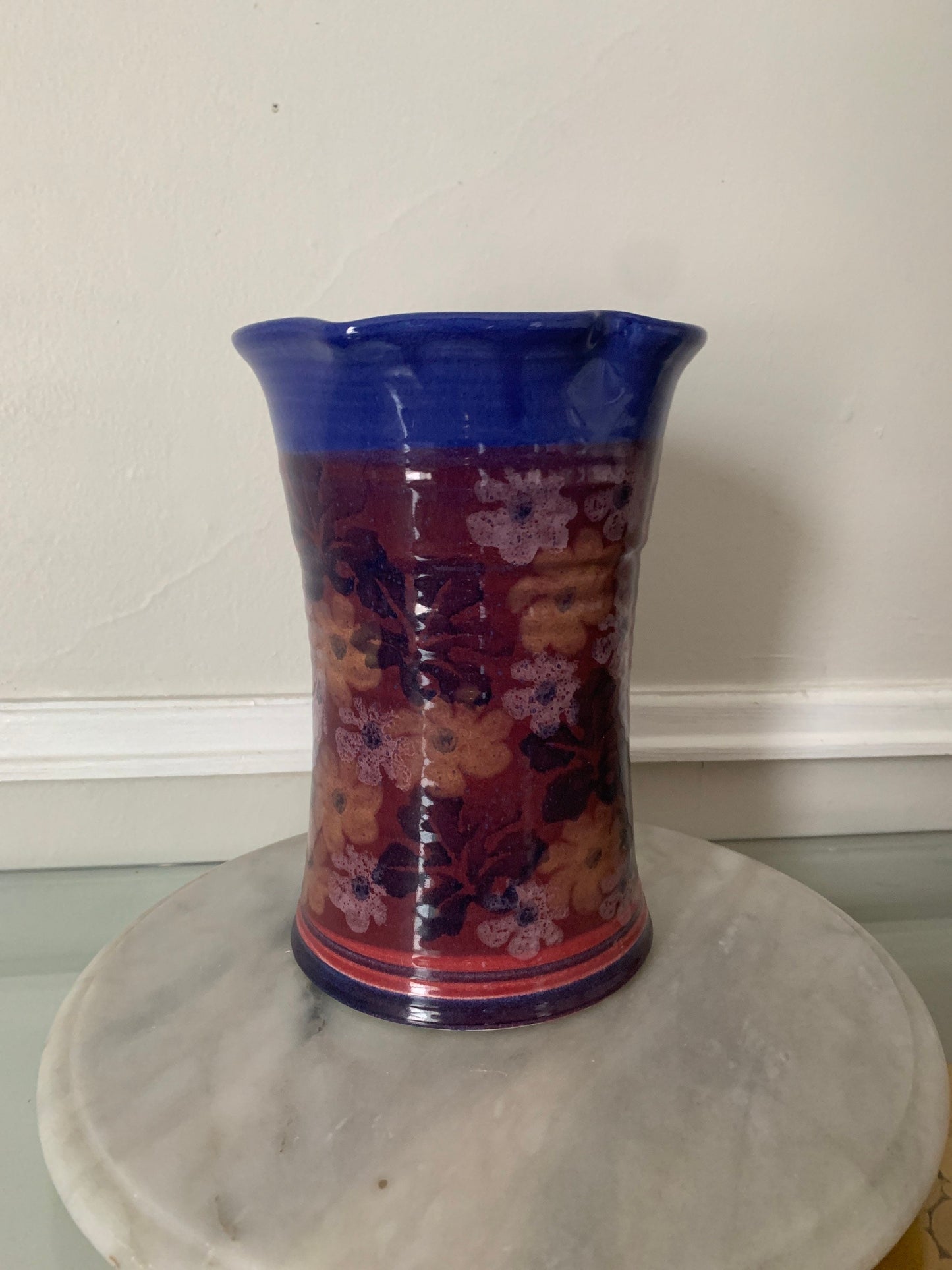 Handmade Medium Sized Deep Purple Floral Pottery Vase