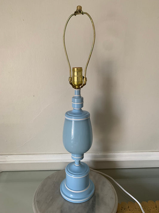 Vintage Medium Baby Blue Metal and Glass Lamp No Shade