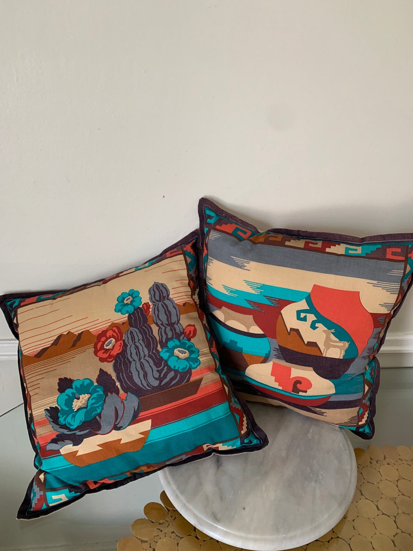 Set of Two Handmade Southwestern Print Square Pillows