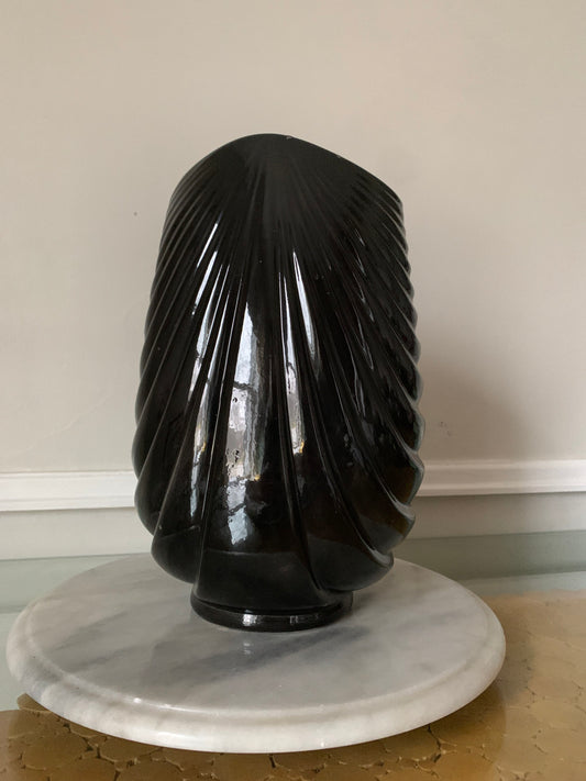 Large 11" Tall Art Deco Revival Black Draped Ceramic Shell Vase