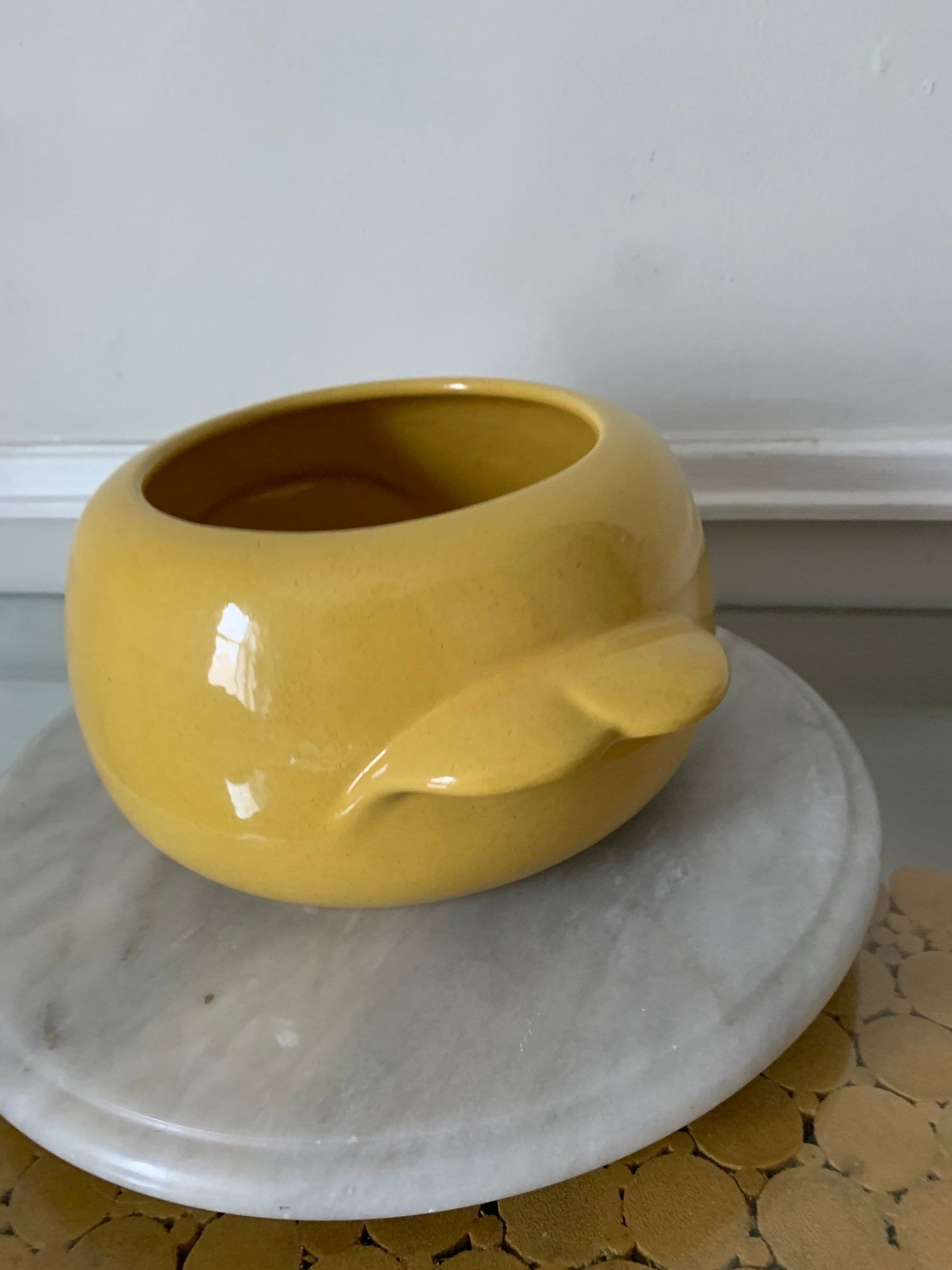 MCM Frankoma Pottery Yellow 4V 2 Quart Bean Pot NO LID