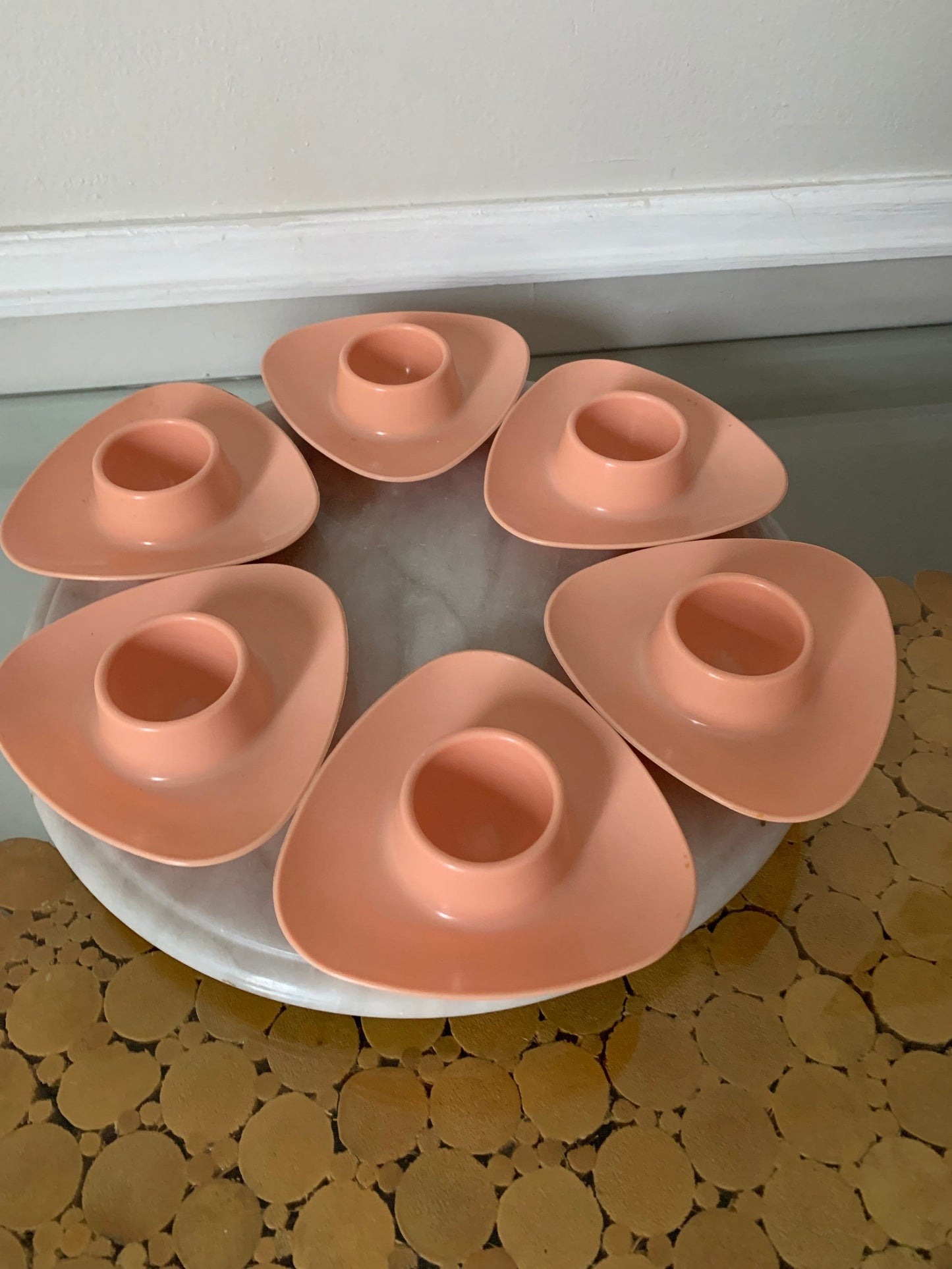 Retro Set of 6 Peach Plastic Triangular Egg Cups