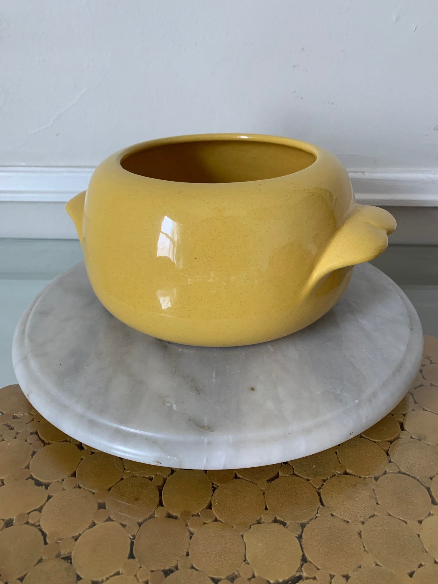 MCM Frankoma Pottery Yellow 4V 2 Quart Bean Pot NO LID