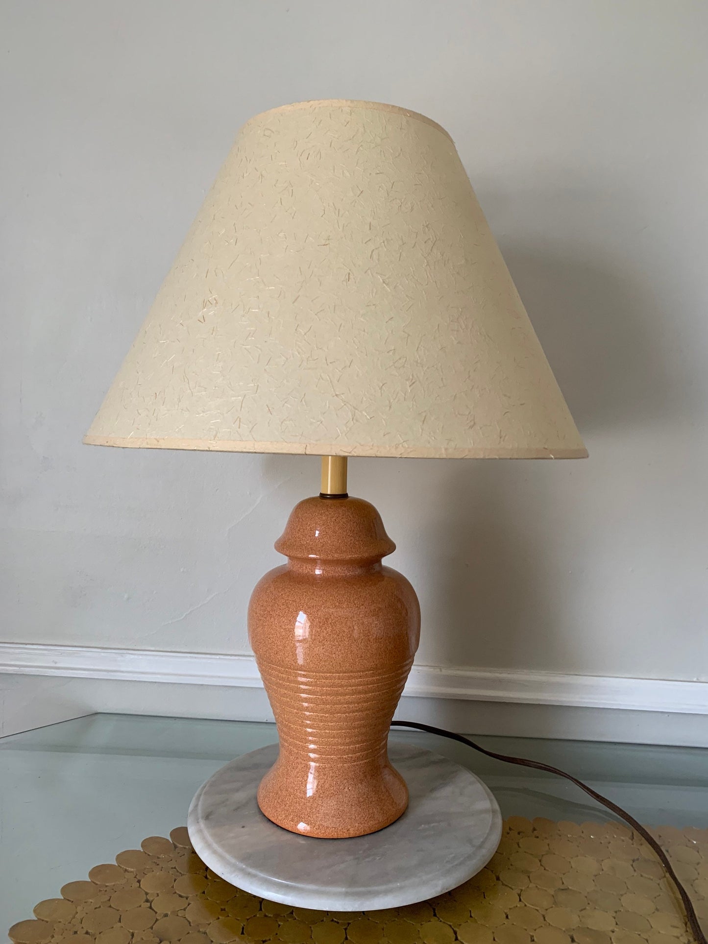 VIntage Speckled Terra Cota High Gloss Ceramic Medium Sized Lamp