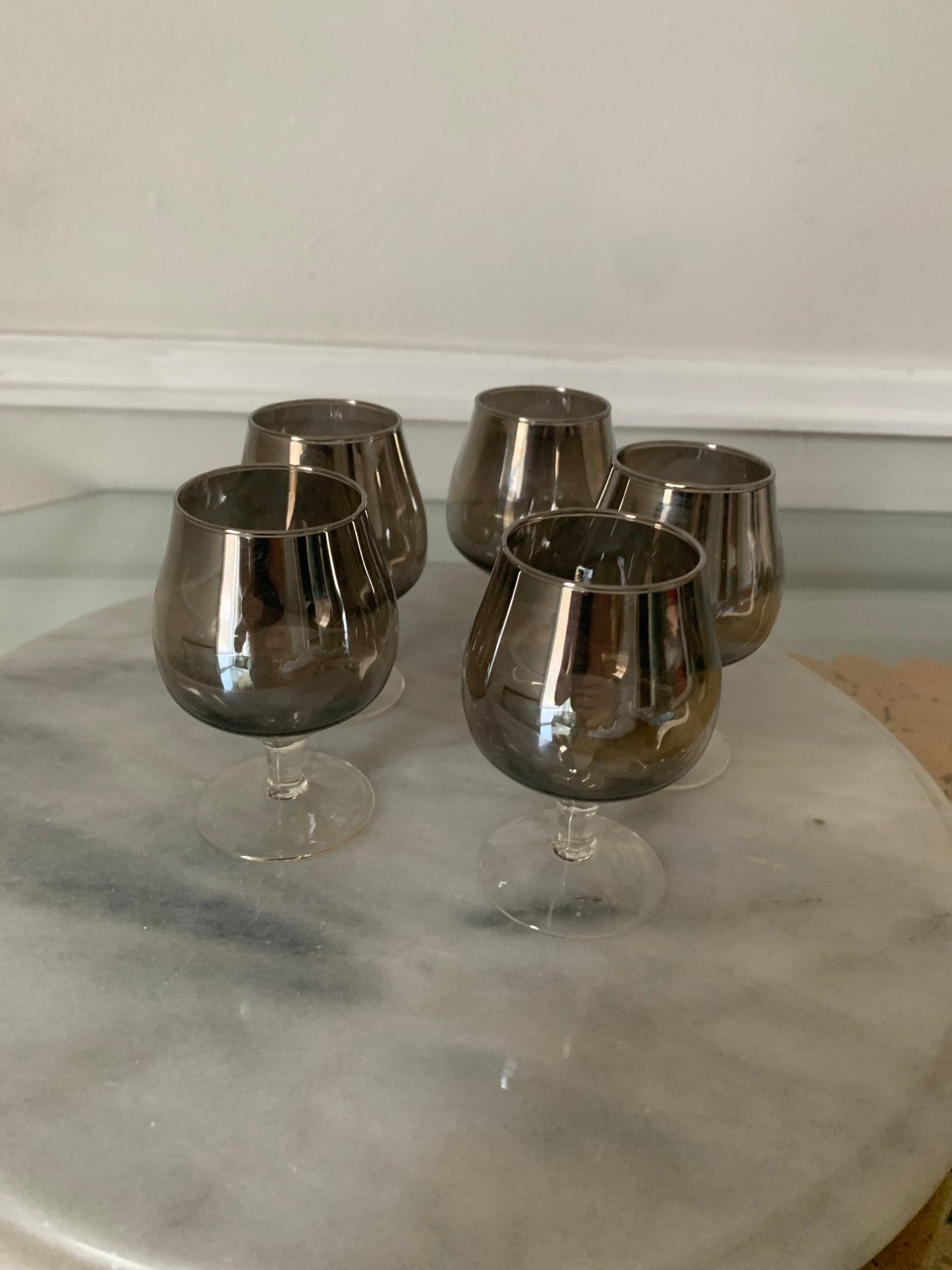 Set of 5 Vintage Chrome Fade Short Wine Glasses 4 OZ