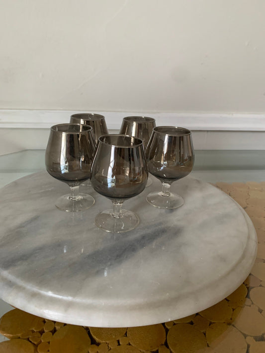 Set of 5 Vintage Chrome Fade Short Wine Glasses 4 OZ