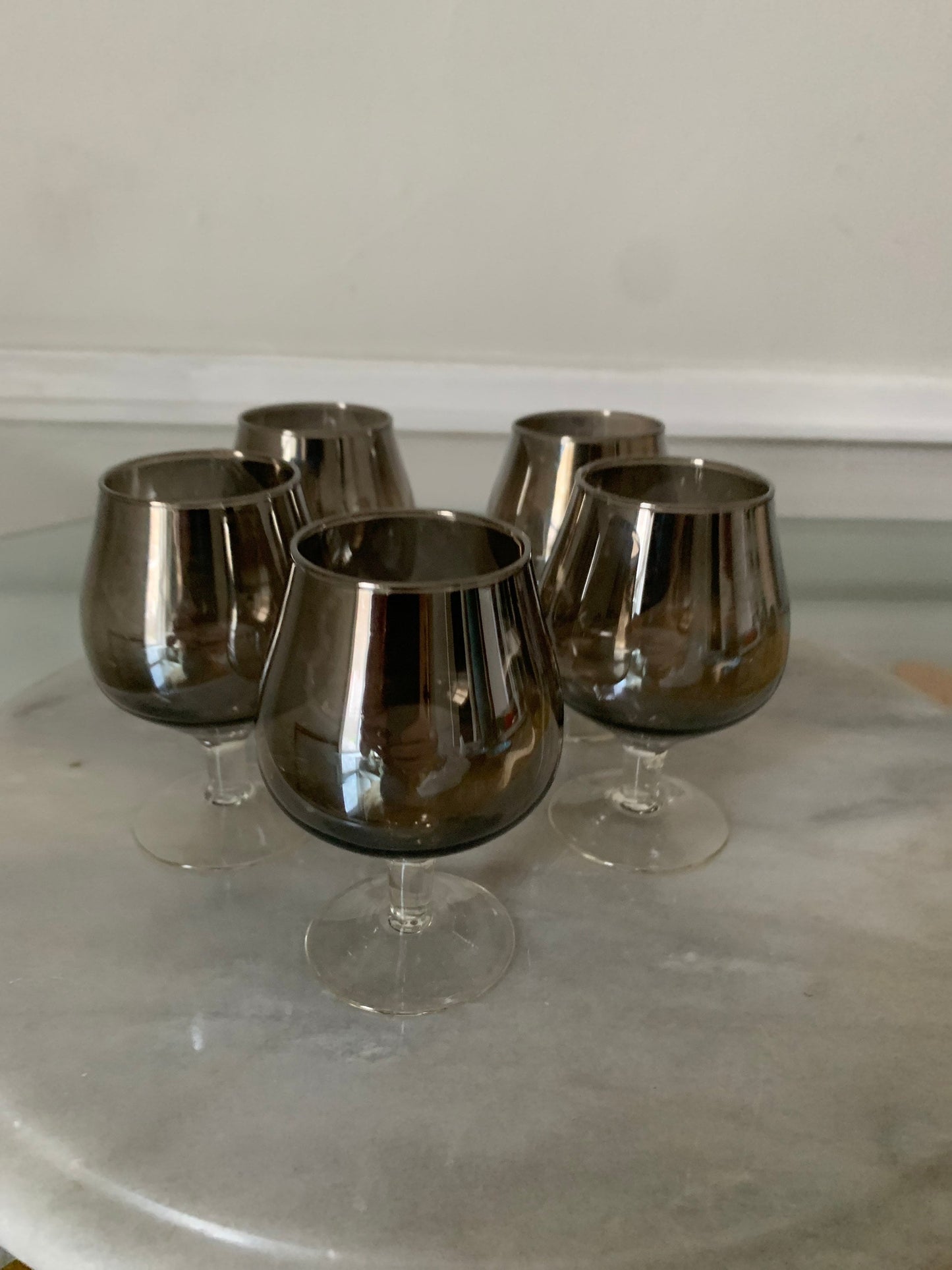 Set of 5 Vintage Chrome Fade Short Wine Glasses 4 OZ