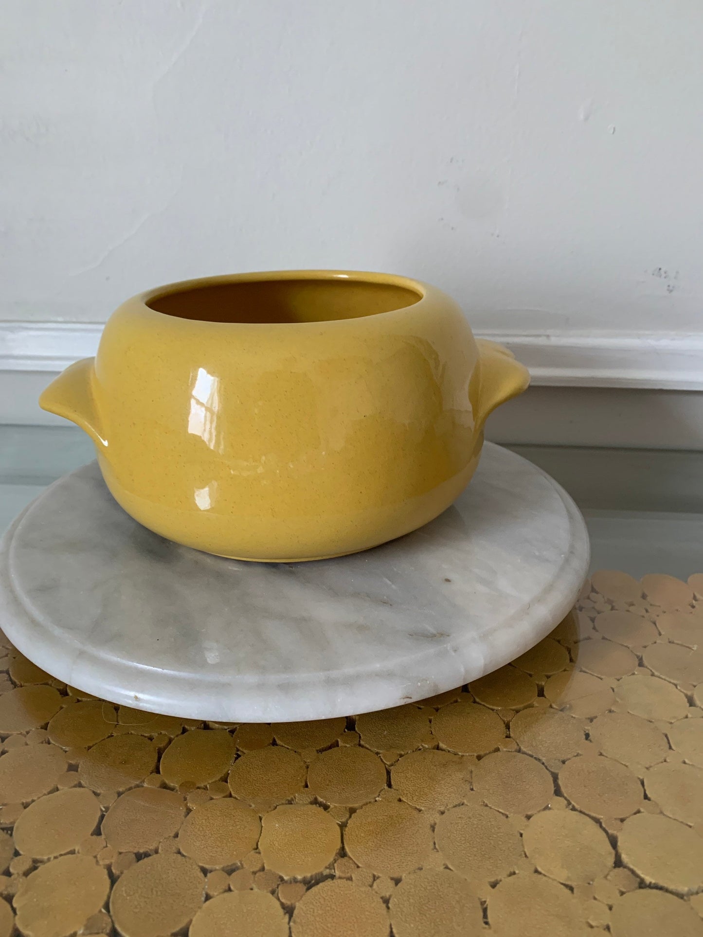 MCM Frankoma Pottery Yellow 4V 2 Quart Bean Pot NO LID