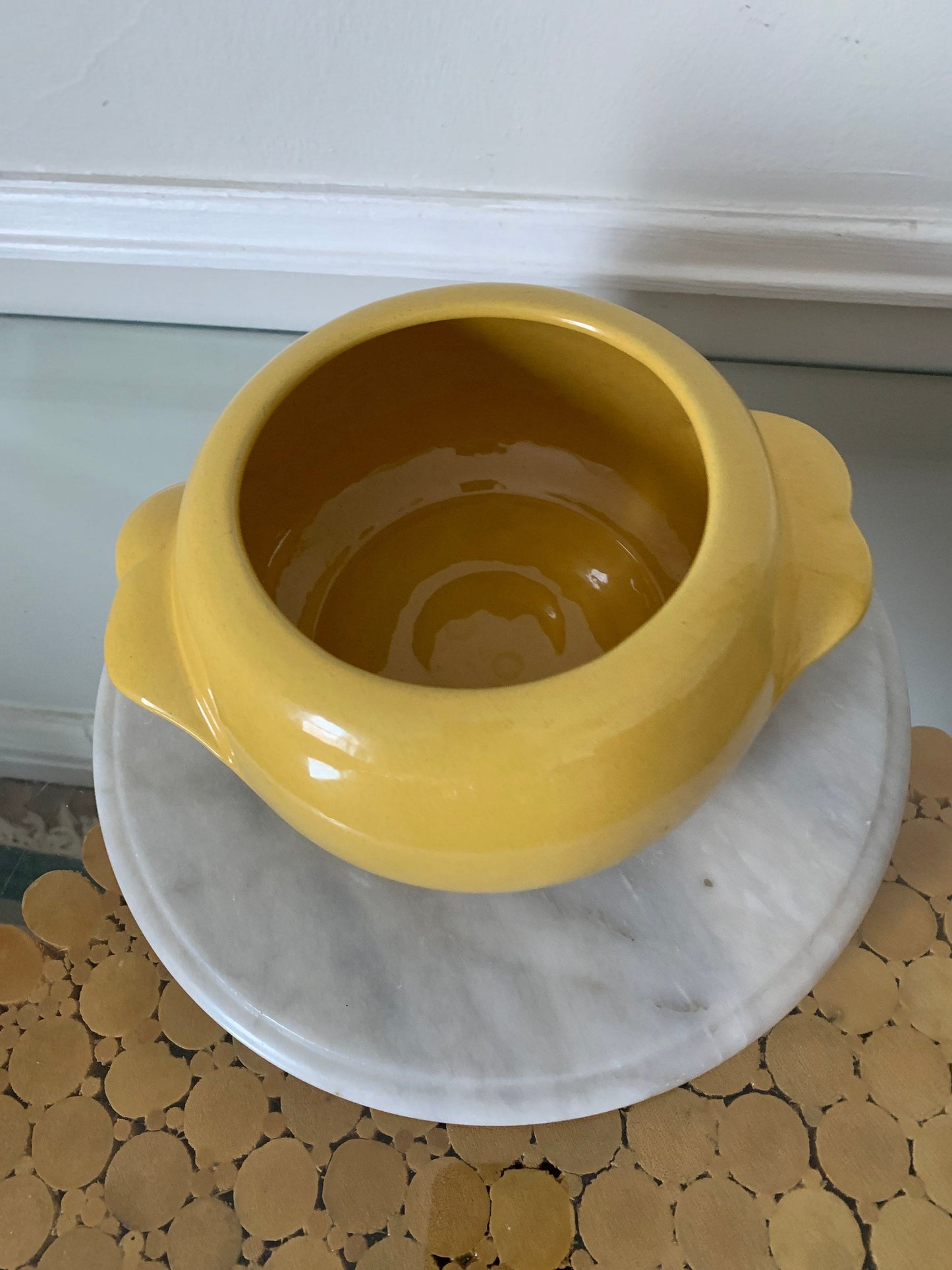 MCM Frankoma Pottery Yellow 4V 2 Quart Bean Pot NO LID