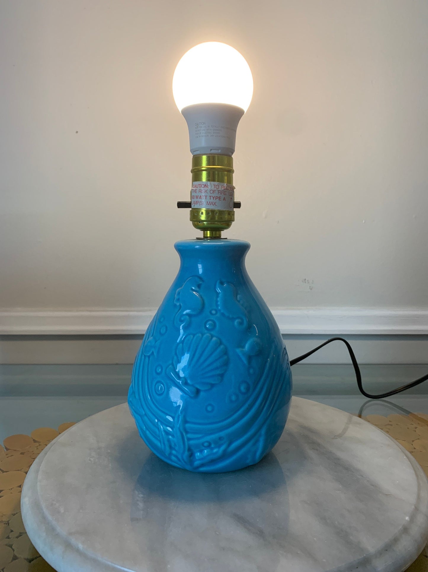 Retro Light Blue Sea Scape  Ceramic Lamp No Shade