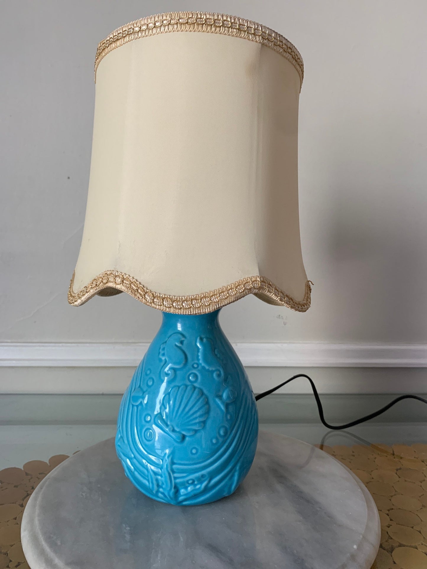 Retro Light Blue Sea Scape  Ceramic Lamp No Shade