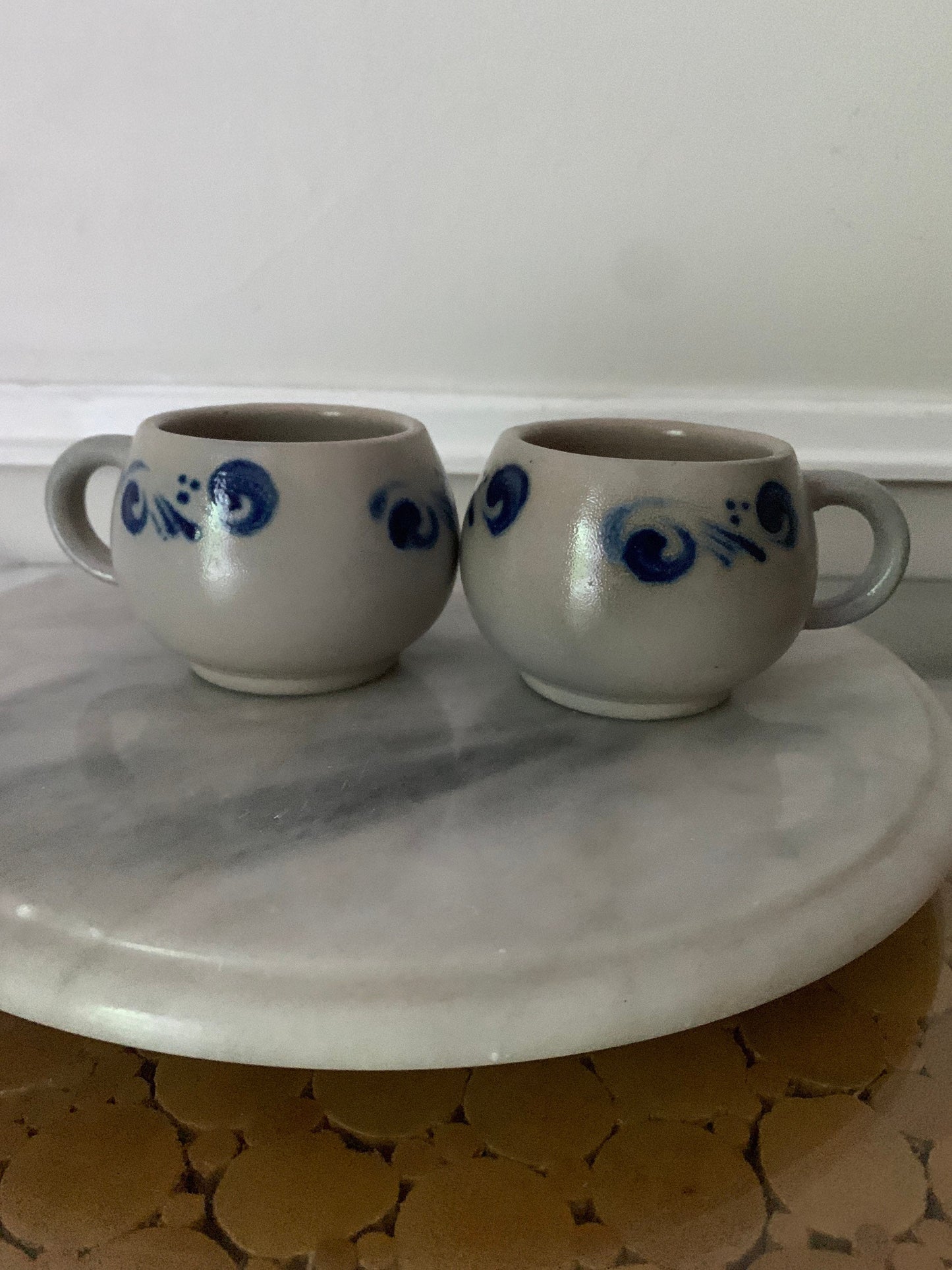 Pair of Vintage Merkelbach Goebei Salt Glaze Cobalt Blue Pottery Mugs Made in Western Germany