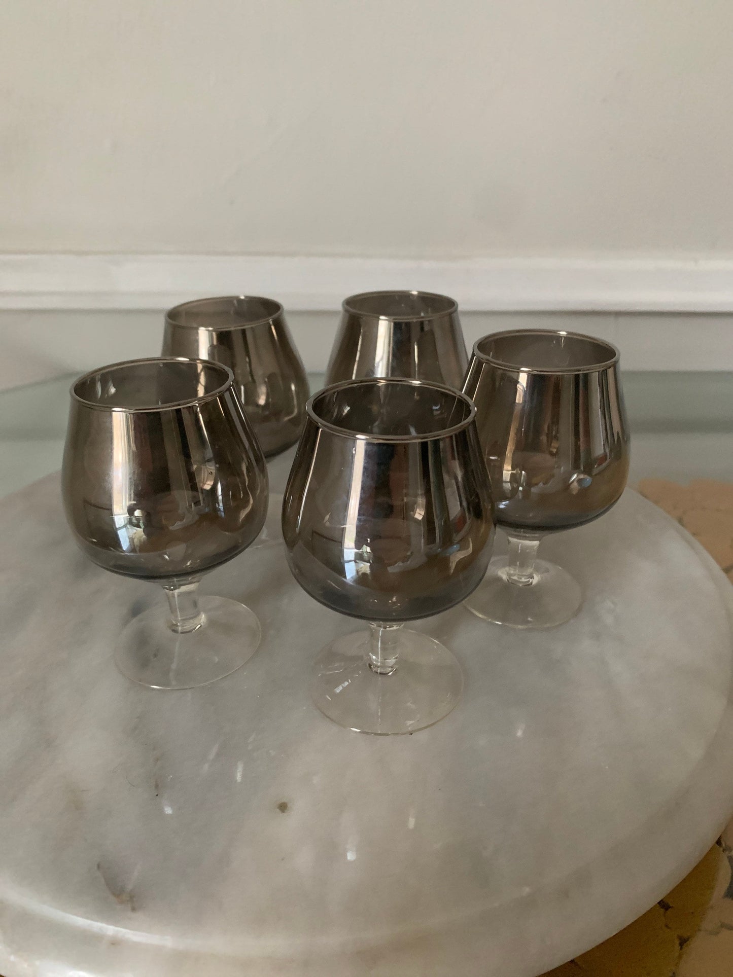 Set of 5 Vintage Chrome Fade Short Wine Glasses 4 OZ