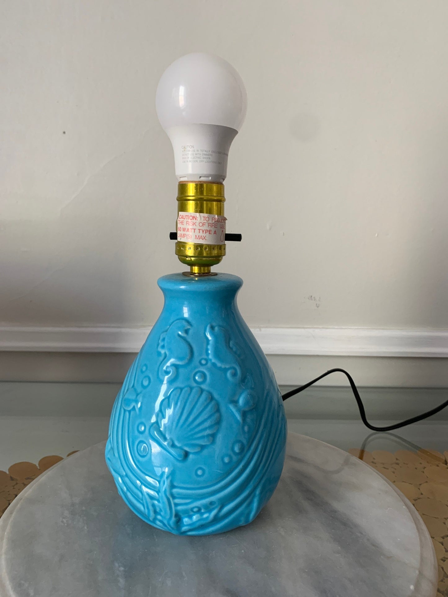 Retro Light Blue Sea Scape  Ceramic Lamp No Shade