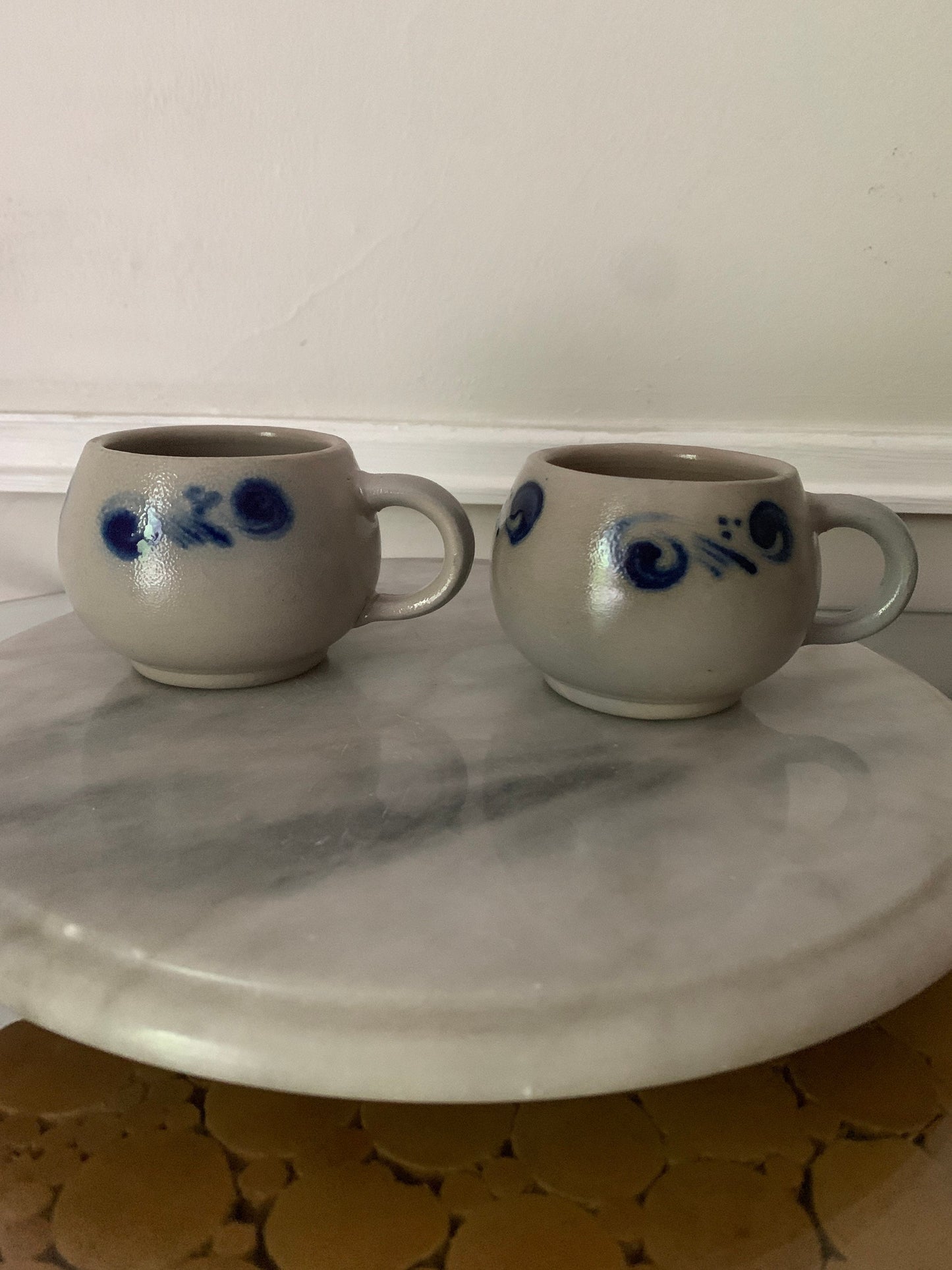 Pair of Vintage Merkelbach Goebei Salt Glaze Cobalt Blue Pottery Mugs Made in Western Germany