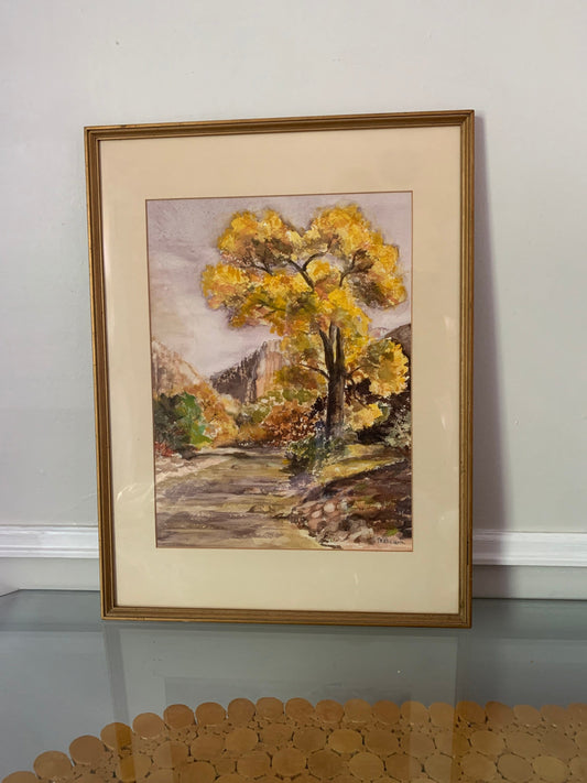 Large Vintage Framed Watercolour Autumnal Landscape