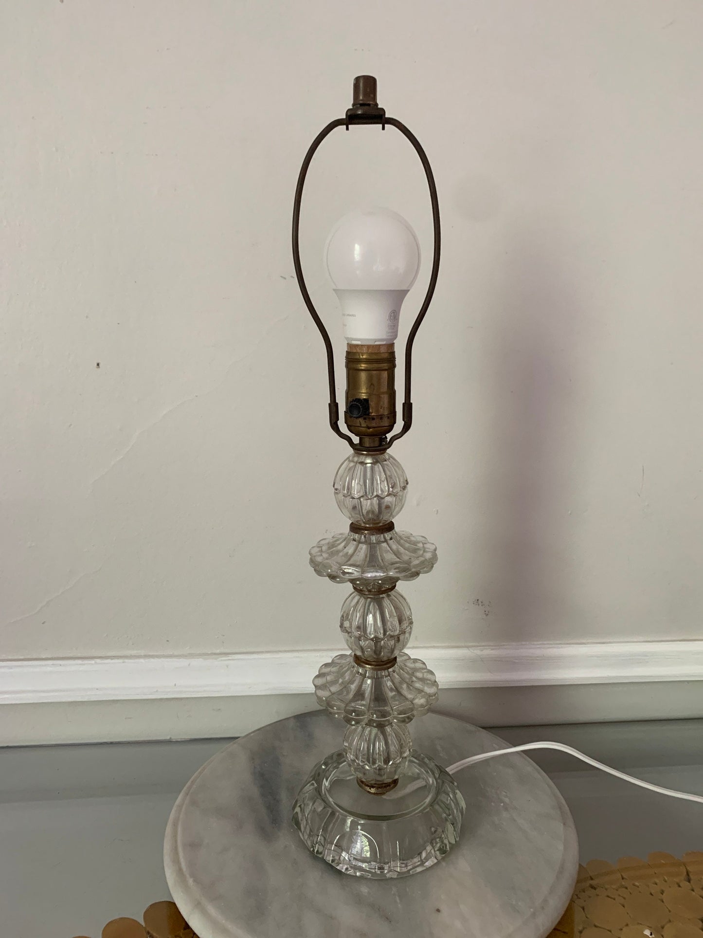 Vintage Small Clear Glass Accent Table Lamp No Shade