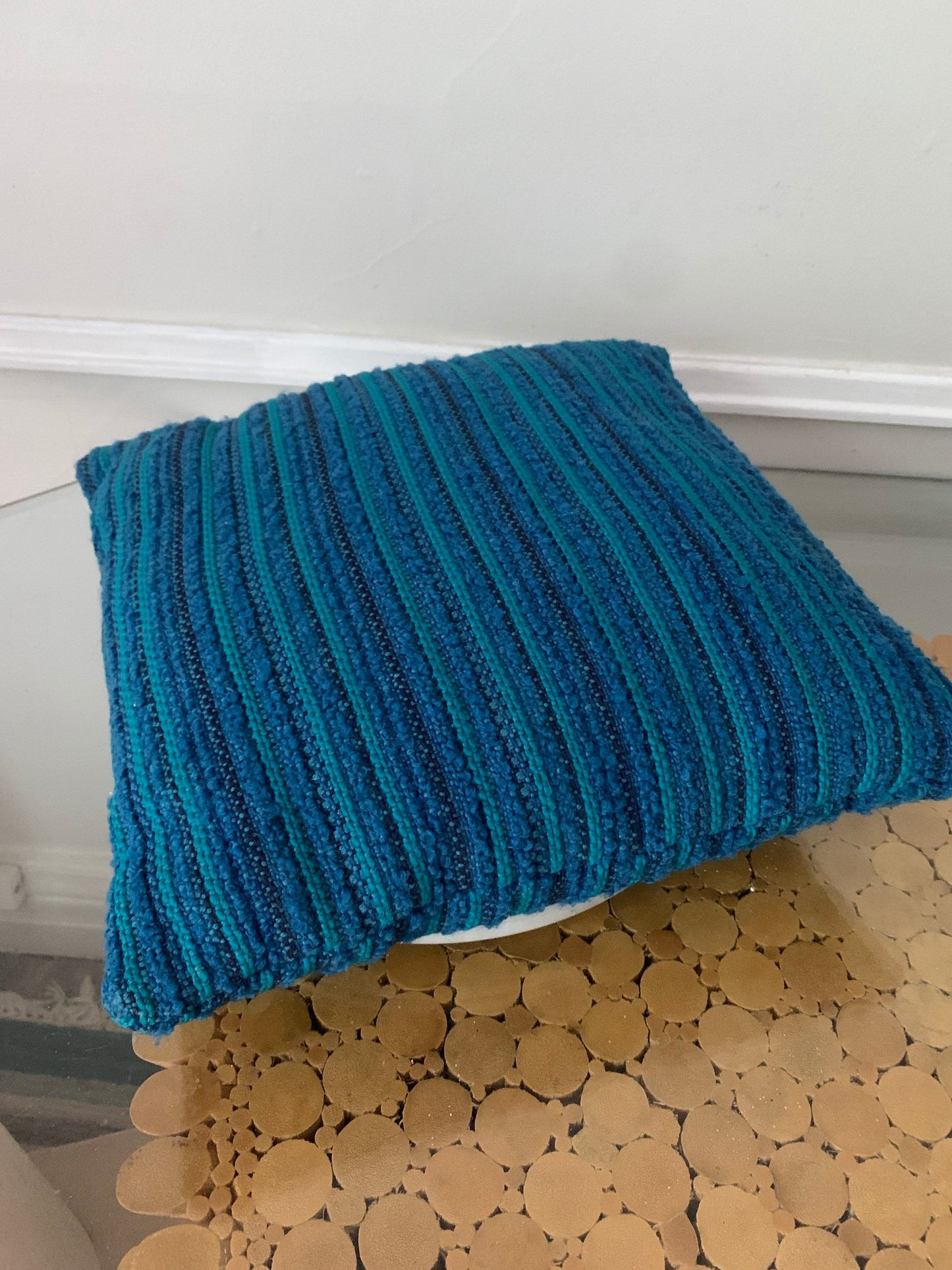 Vintage Square Knobby Blue Textile Pillow