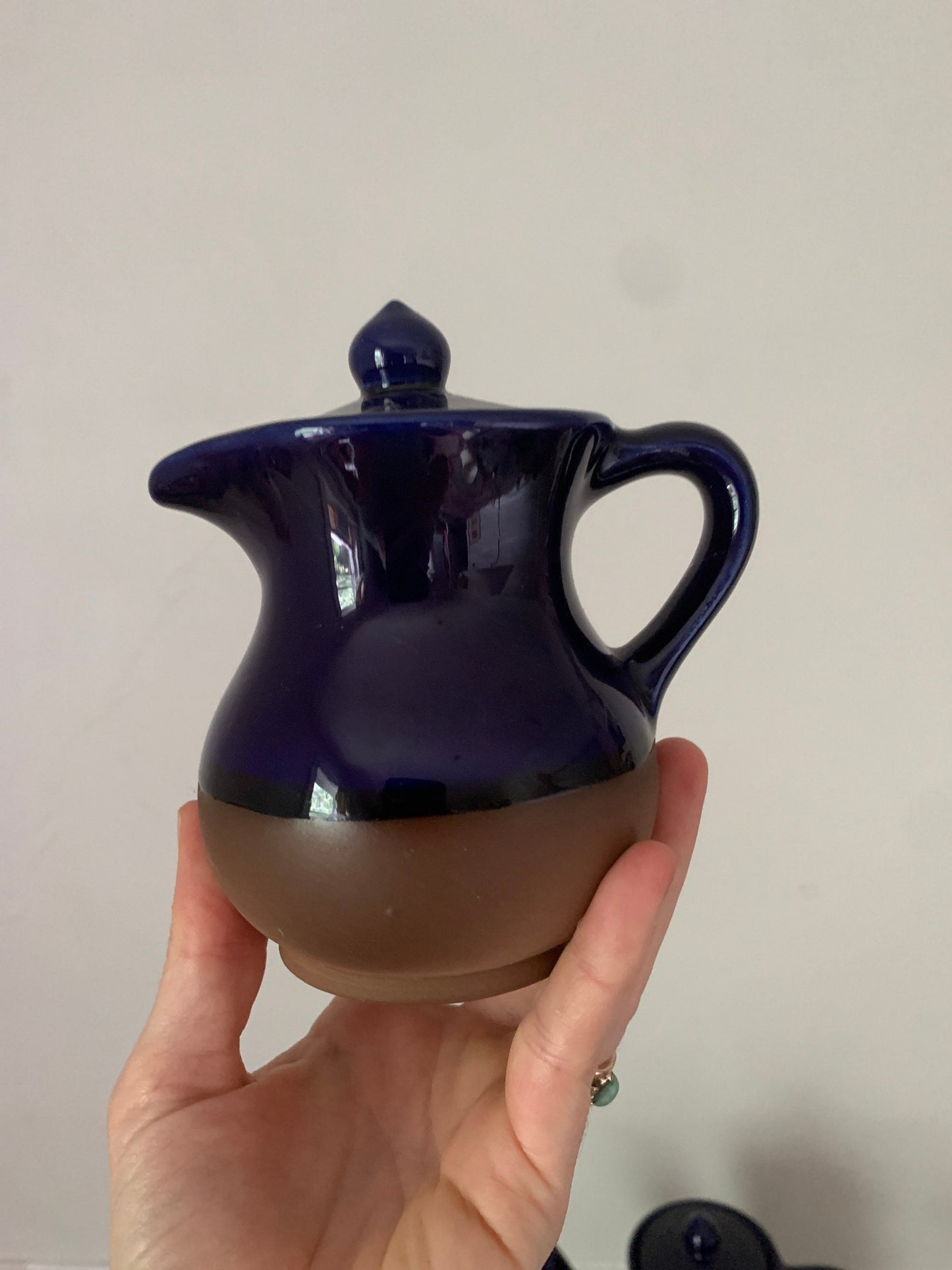 MCM Tall Cobalt Blue St Joseph Beauceware Pottery Coffee Pot & Creamer Made in Canada