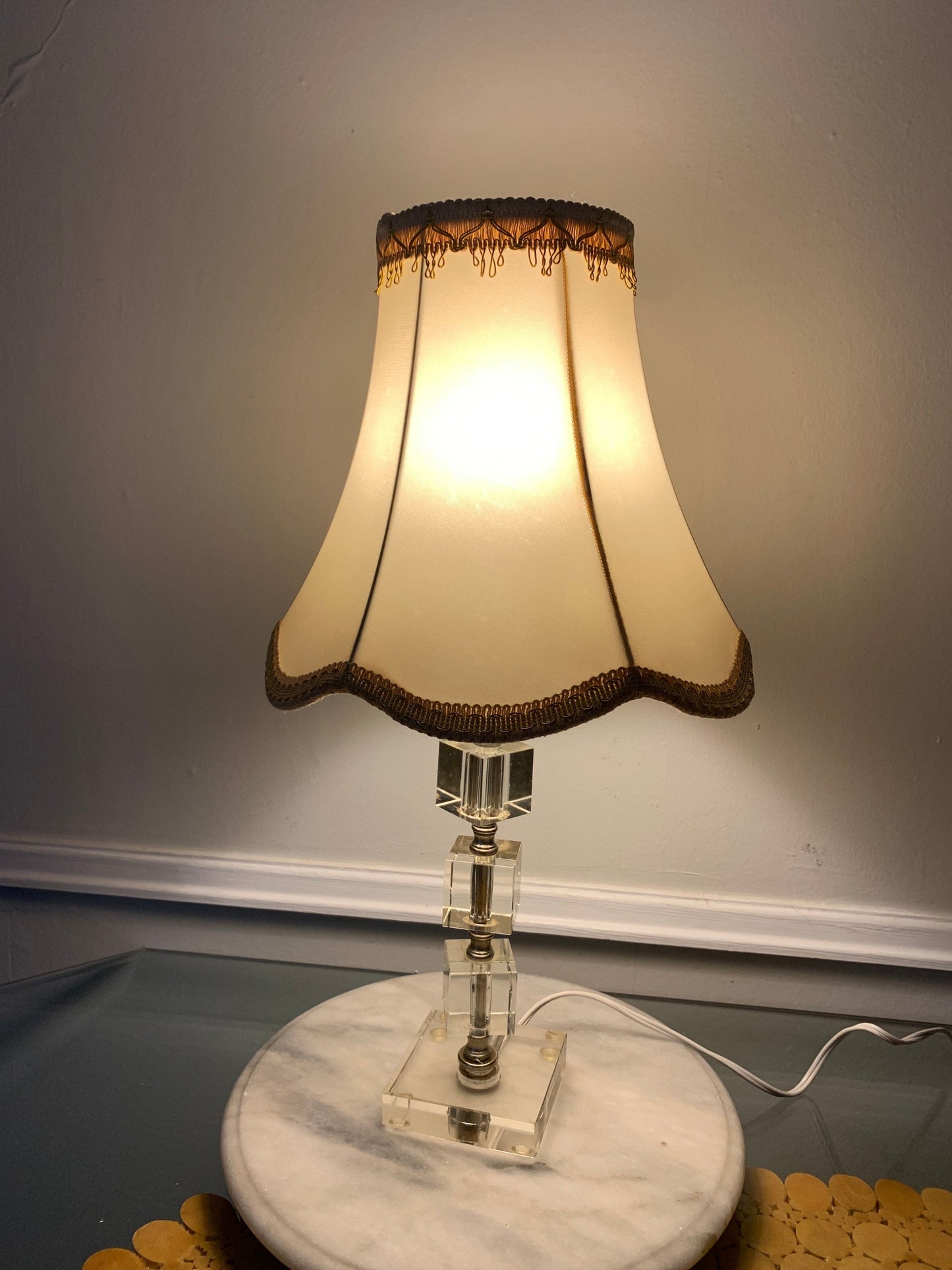 Vintage Small Clear Glass Cube Accent Table Lamp No Shade