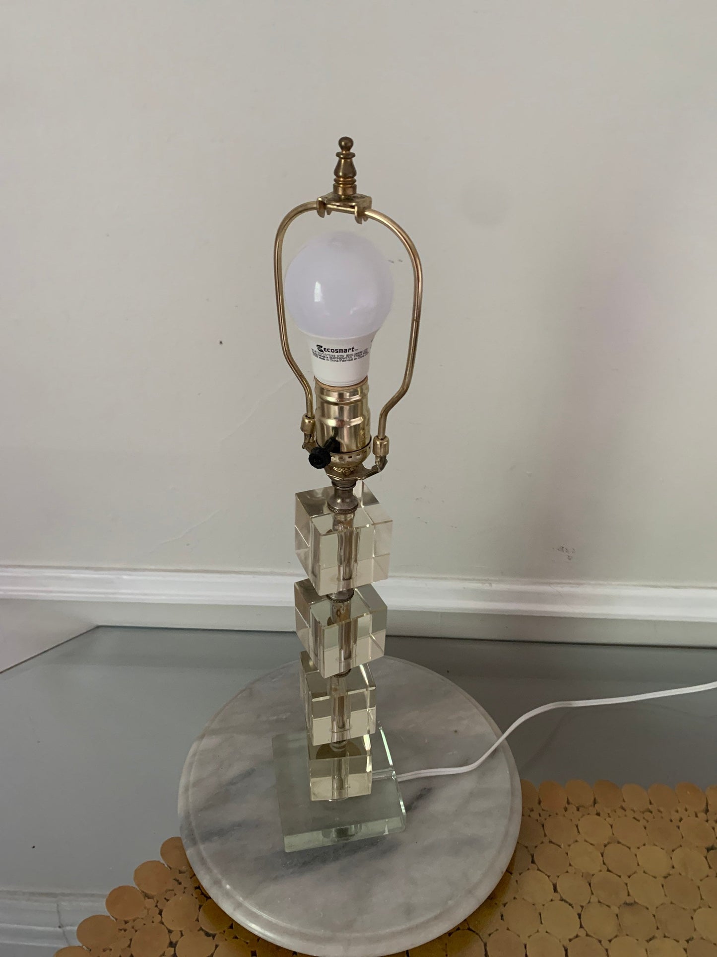 Vintage Medium Clear Glass Cube Accent Table Lamp No Shade