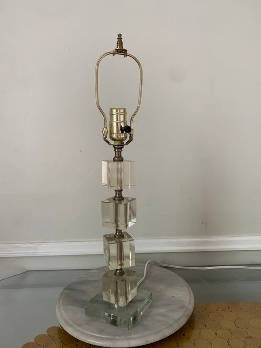 Vintage Medium Clear Glass Cube Accent Table Lamp No Shade