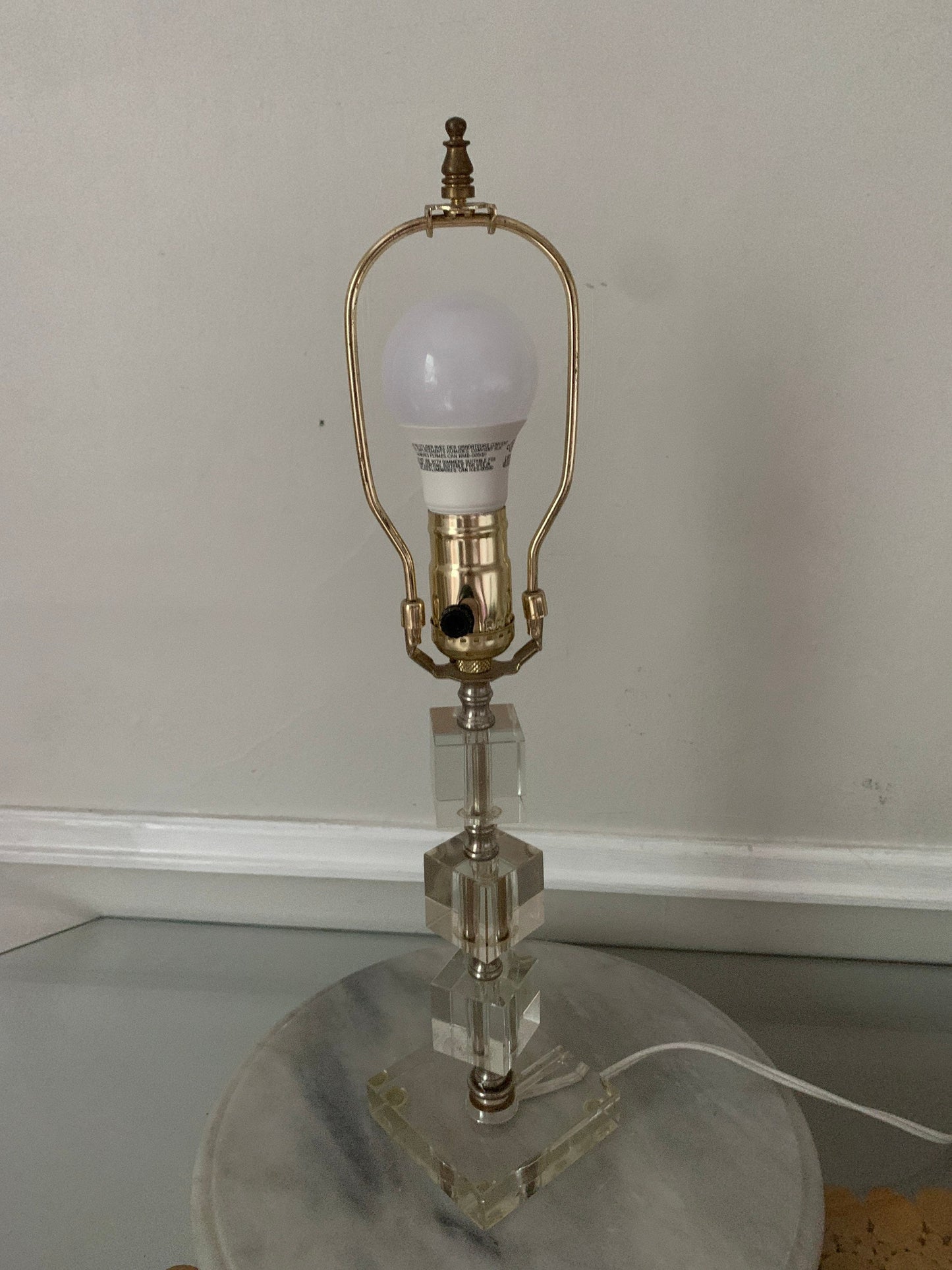 Vintage Small Clear Glass Cube Accent Table Lamp No Shade