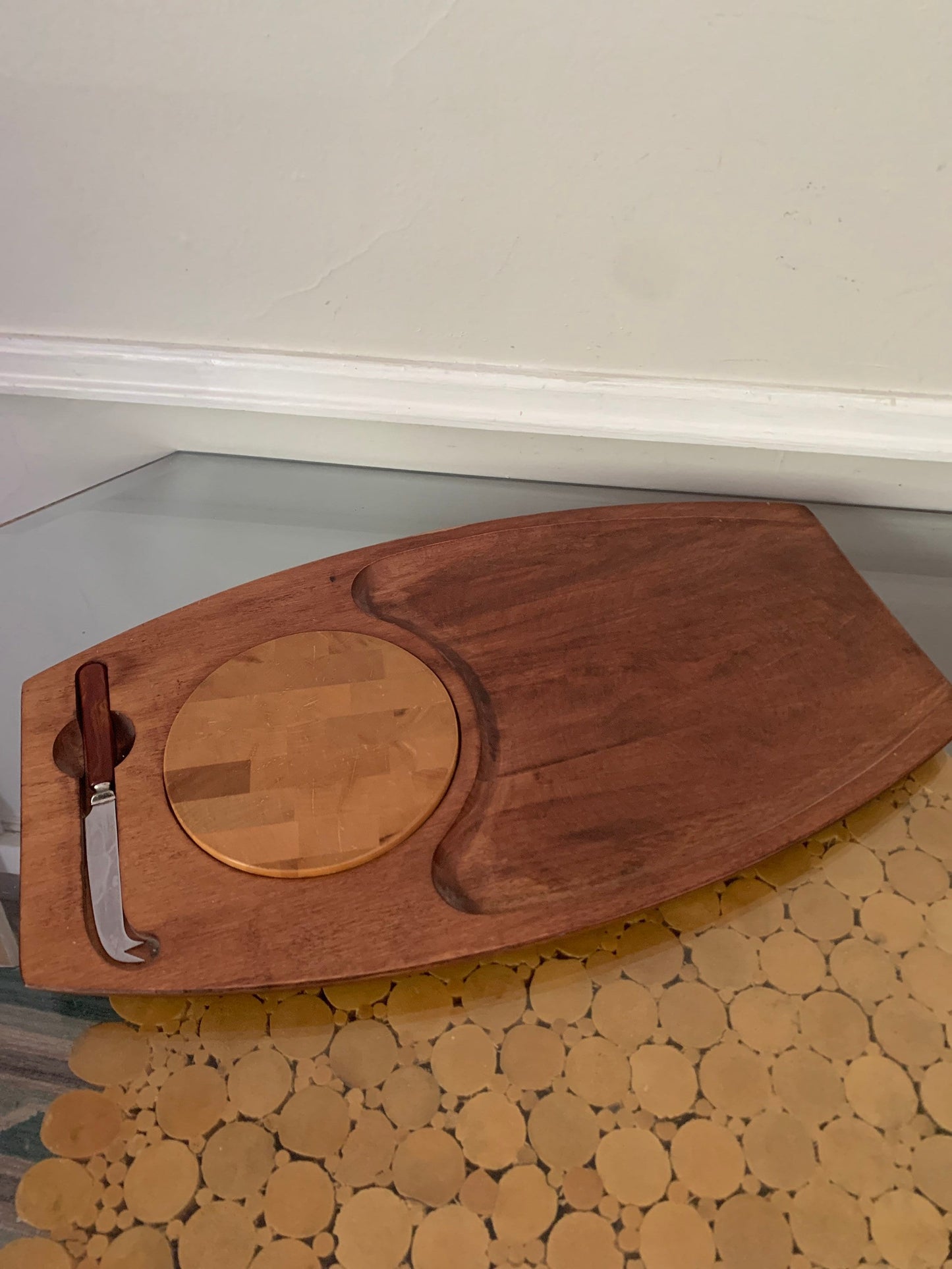 MCM Wooden Baribocraft Surfboard Cheese Board with Knife Made in Canada