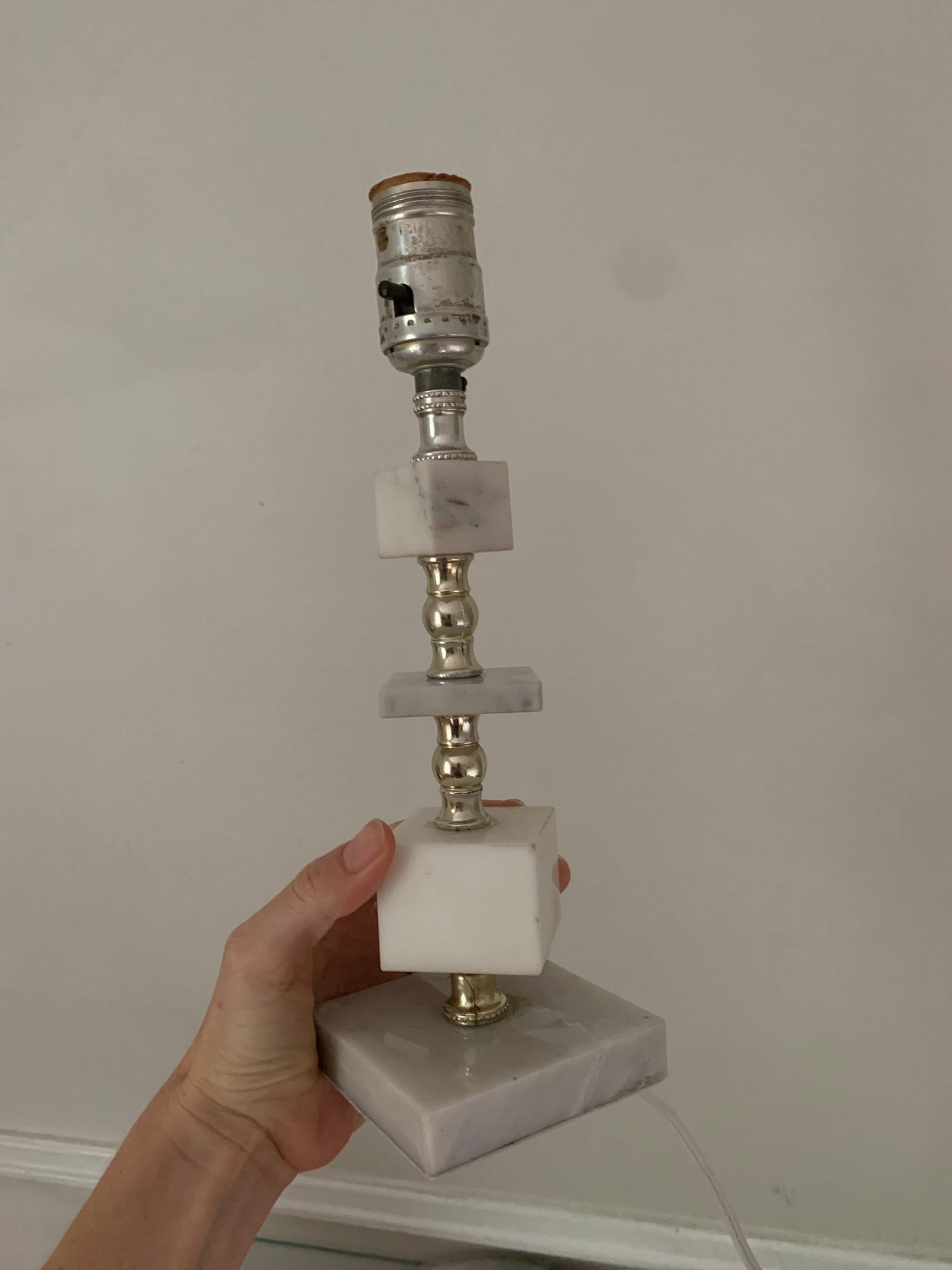 Vintage Small Marble Cube Accent Table Lamp No Shade