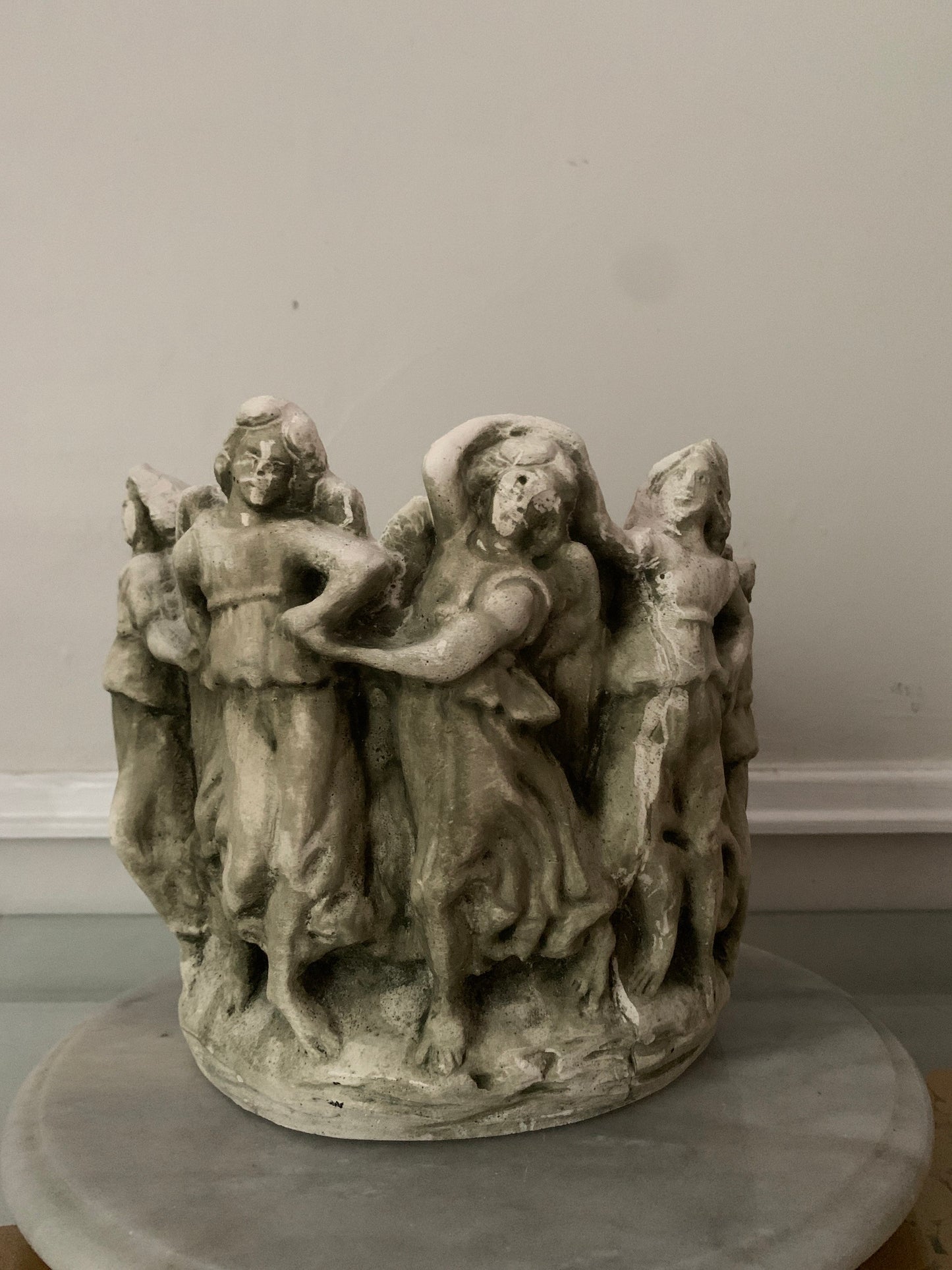 Vintage Natural Concrete Planter with Ladies All Around