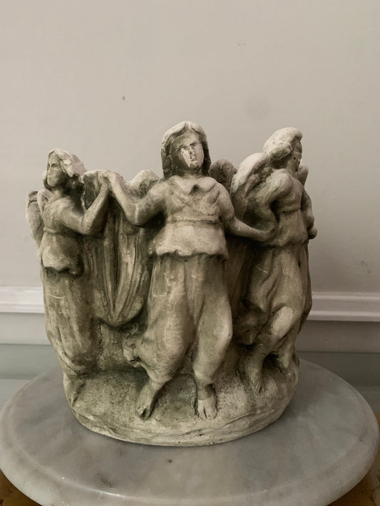 Vintage Natural Concrete Planter with Ladies All Around