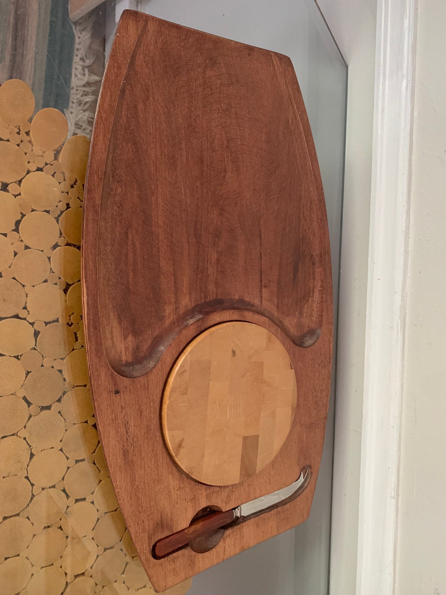 MCM Wooden Baribocraft Surfboard Cheese Board with Knife Made in Canada