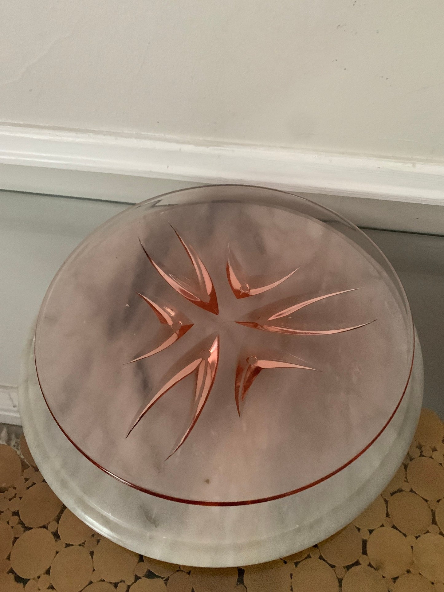 Vintage Pink Glass Round Serving Platter