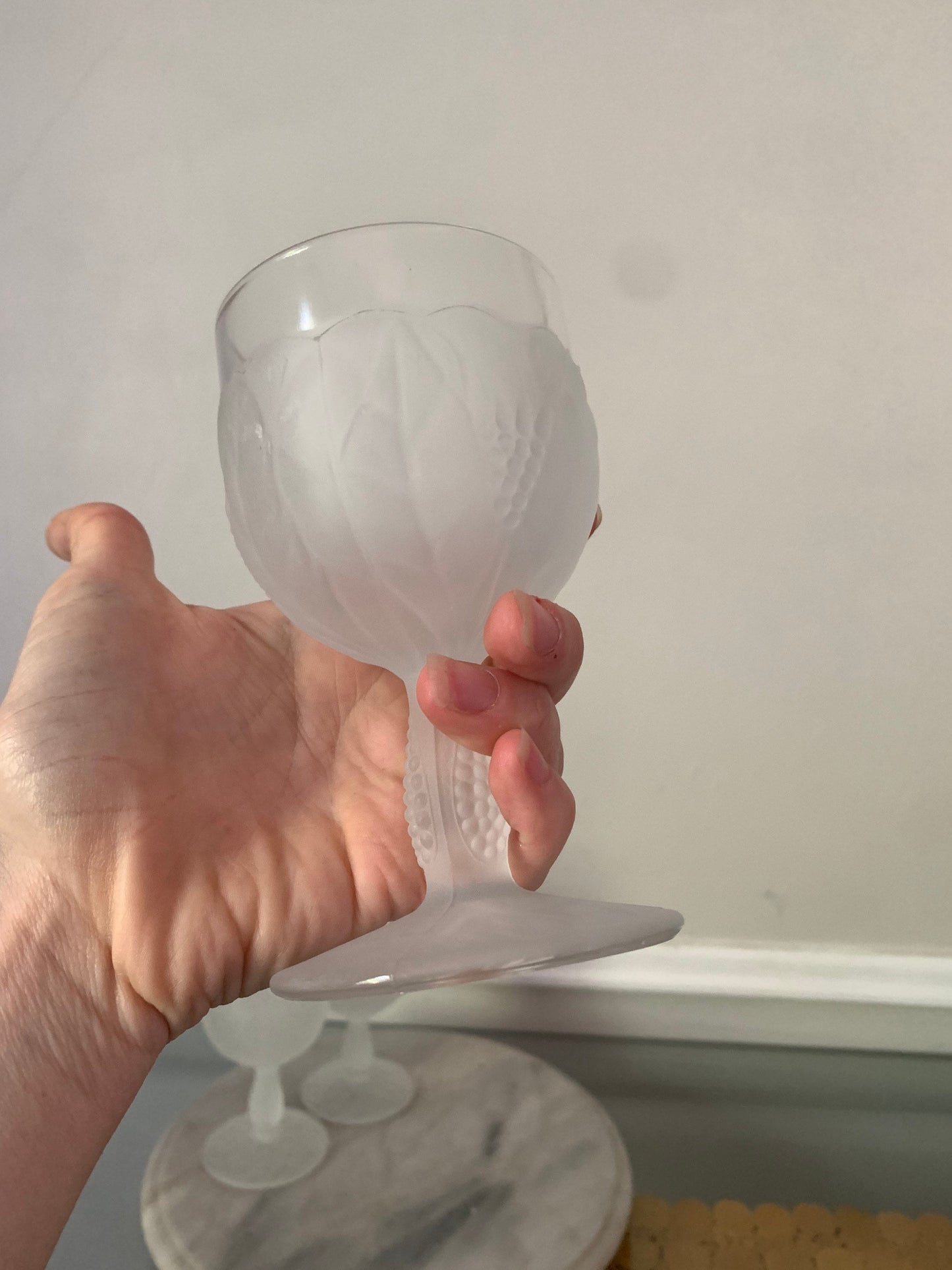 Set of 4 Vintage Clear Frosted Taitu Floral Small Goblets Italy