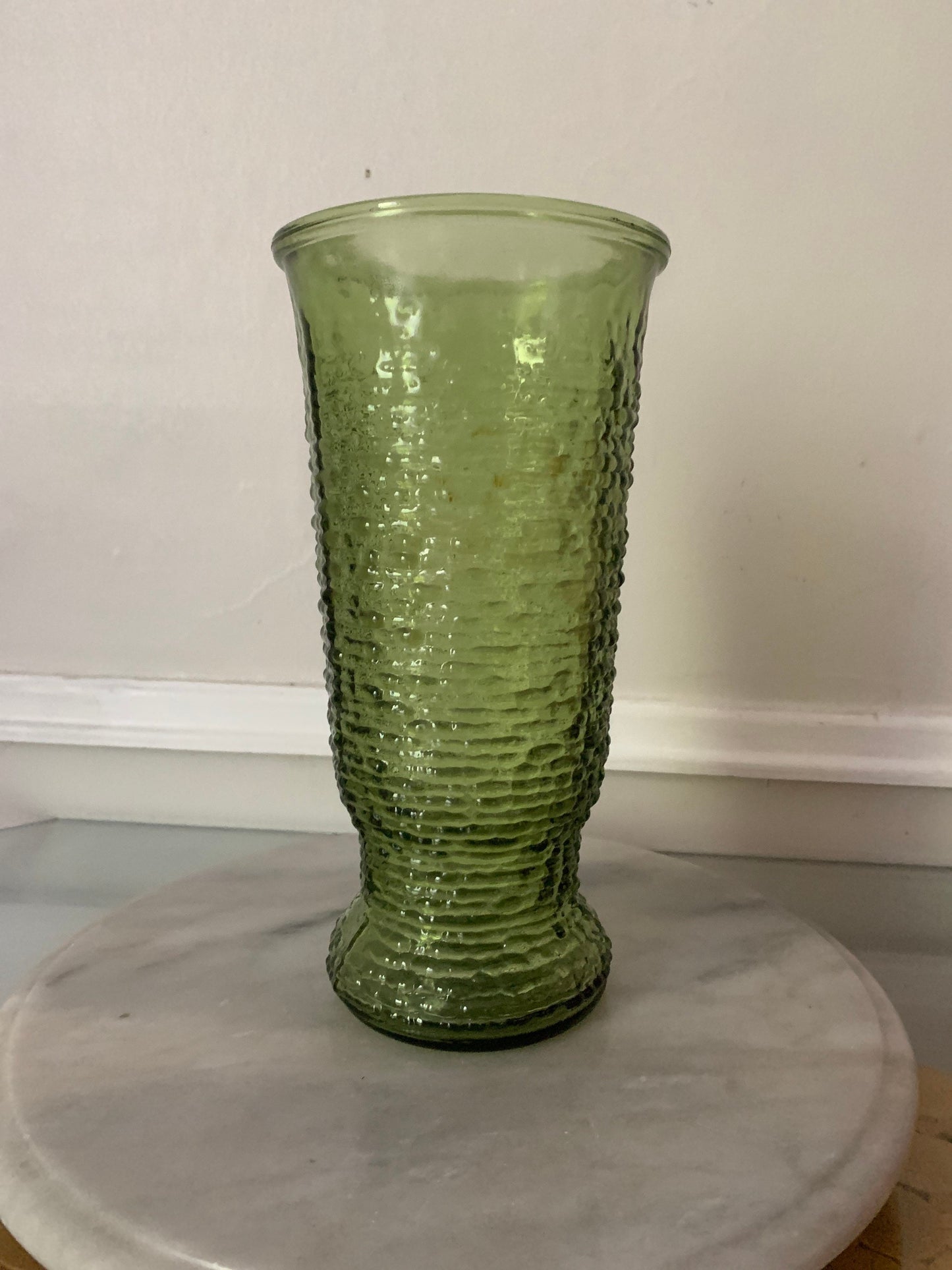 Vintage Napco Cleveland Co. Crinkle Textured Green Glass Vase Midcentury USA