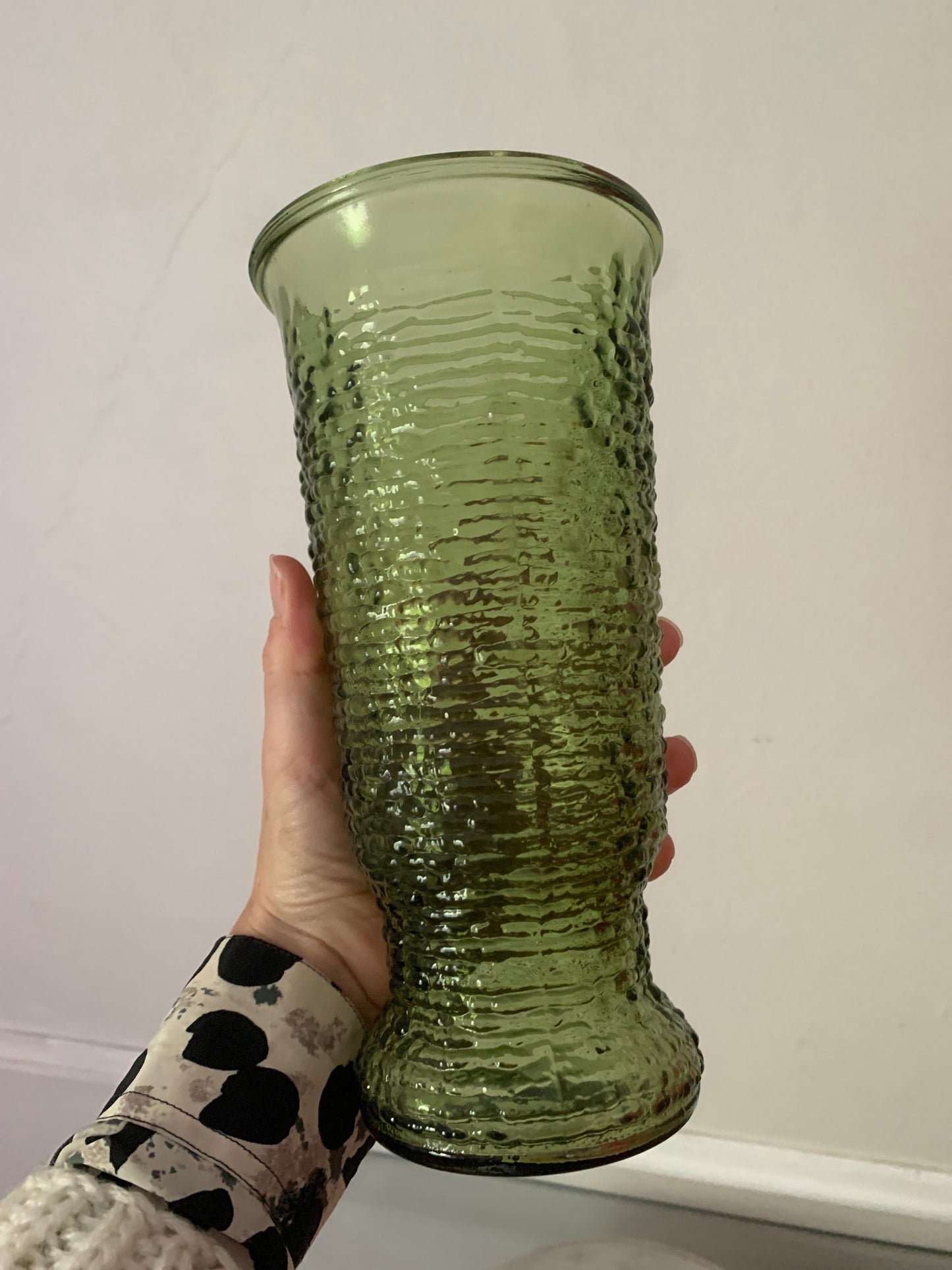 Vintage Napco Cleveland Co. Crinkle Textured Green Glass Vase Midcentury USA