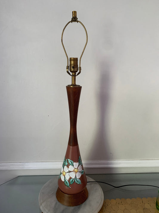 Tall MCM Herta Gertz Pottery Lamp with Teak Shade not Included