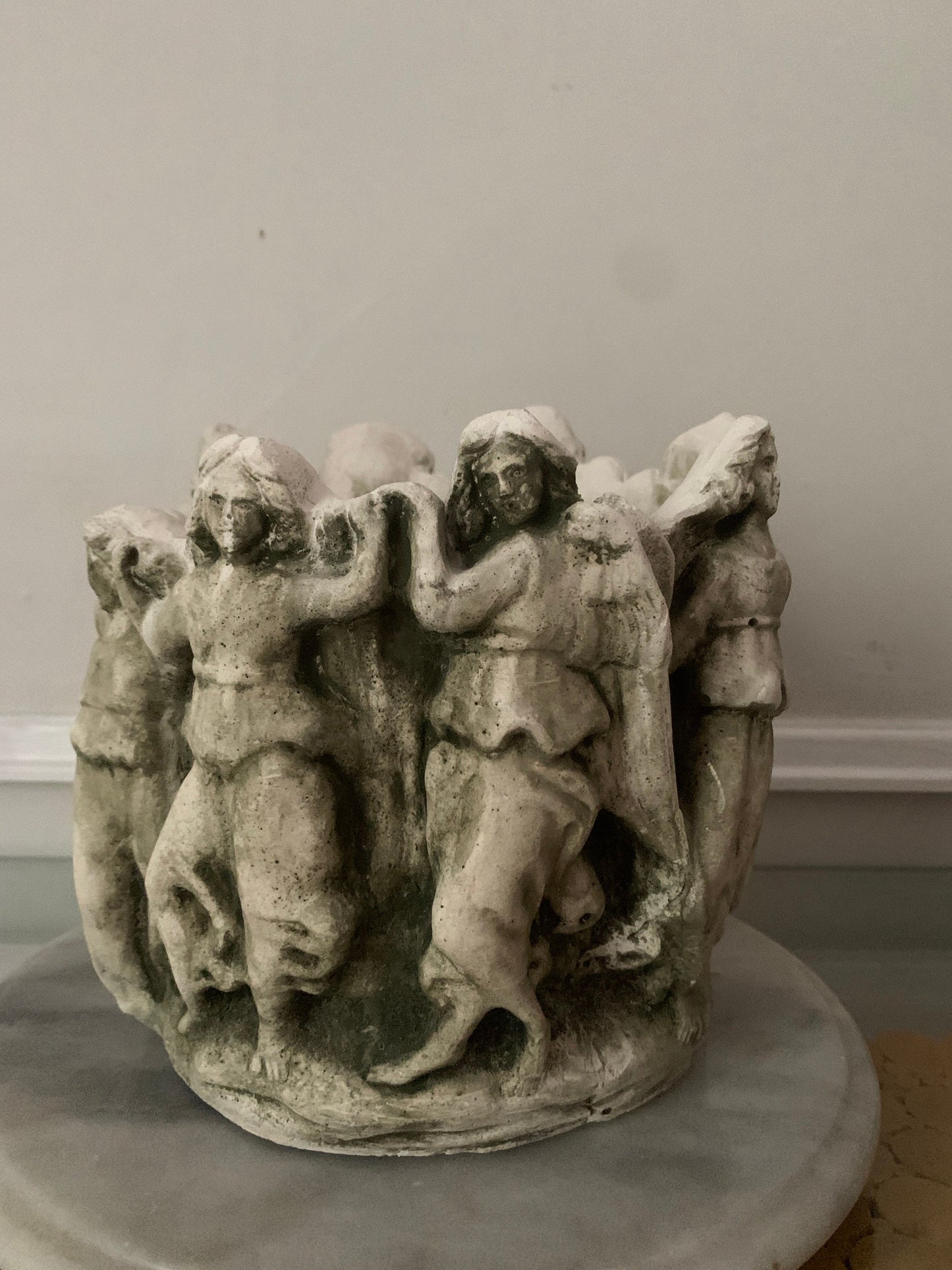 Vintage Natural Concrete Planter with Ladies All Around