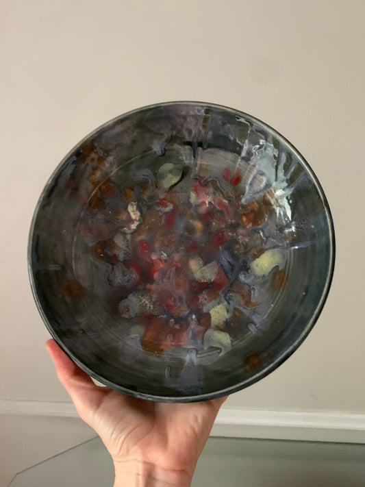 Handmade Multi Colour Glazed Medium Sized Pottery Bowl