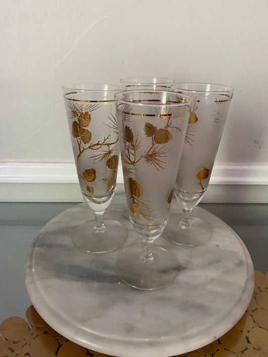 Set of 4 MCM Golden Pinecone Pilsner Glasses